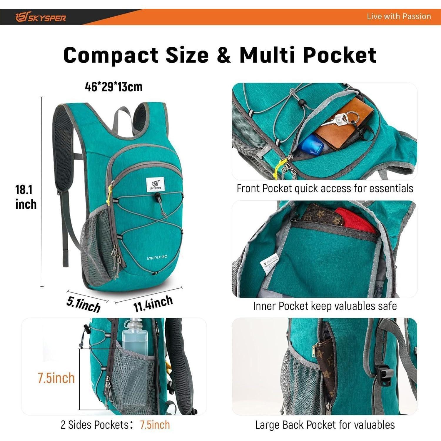 LuxusKollektion Tagesrucksack Rucksack 15L Faltbar Wanderrucksack Daypack Damen Herren 20Liter Cyan