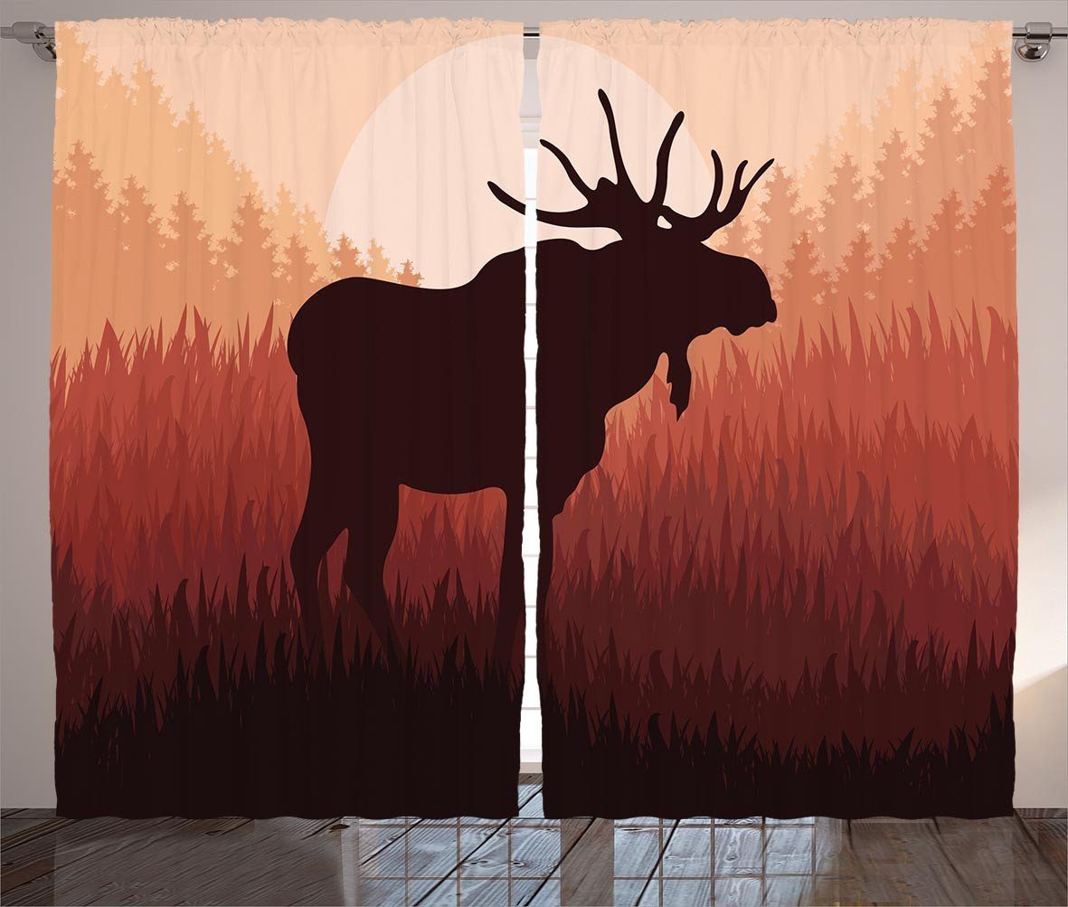 Gardine Schlafzimmer Kräuselband Vorhang mit Schlaufen und Haken, Abakuhaus, Elch Wald Antlers Wilde Deer