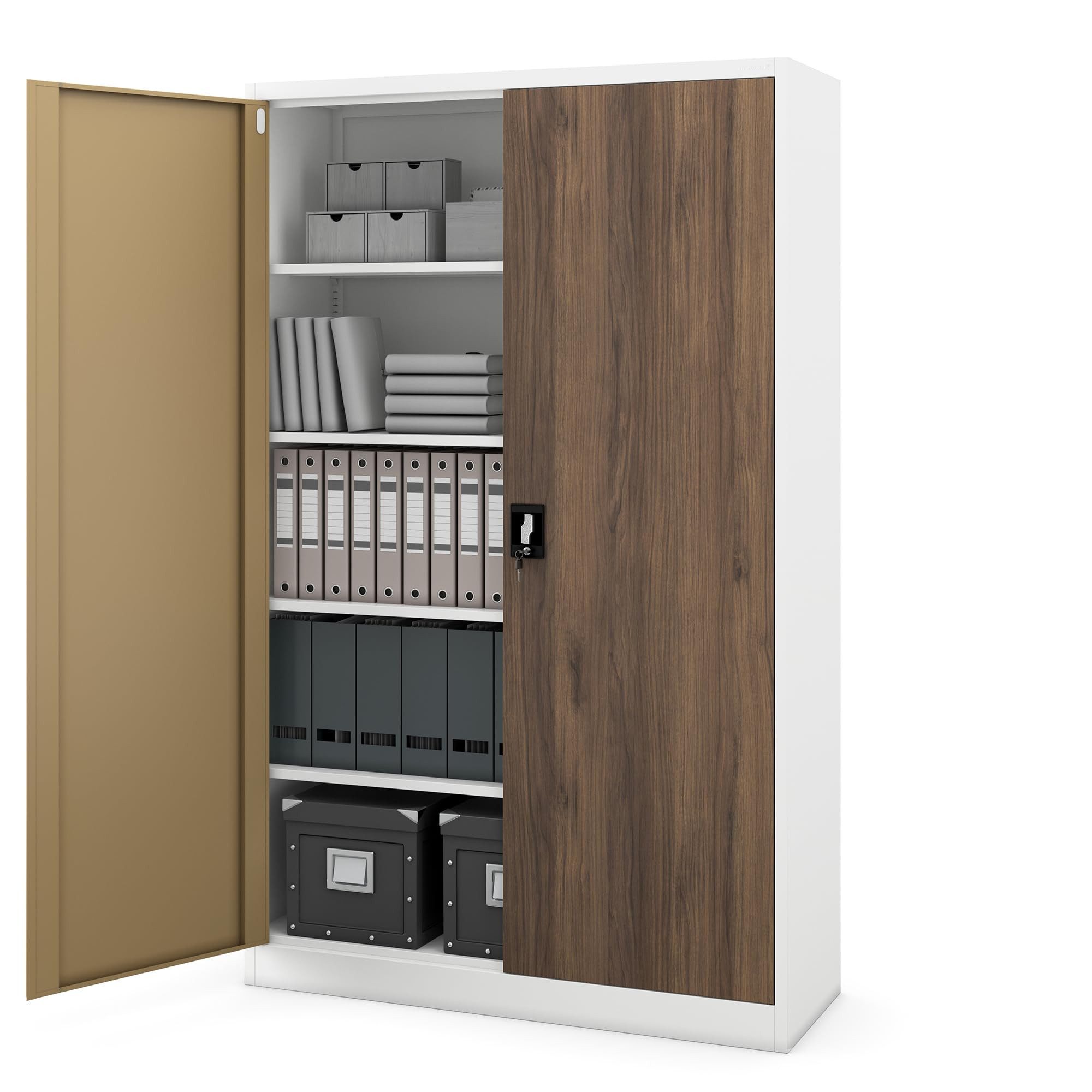 Jan Nowak Aktenschrank Metall Büroschrank abschließbar 115 cm JAN II 5 Böden Stahl (Ordnerschrank Kanzlei Praxis Büro Sozialraum Kleiderstange, Pulverbeschichtet 0,6 mm 185 x 115 x 45 cm Wandmontage 60 Ordner) Schloss 2 Schlüssel robust langlebig 14 Farben