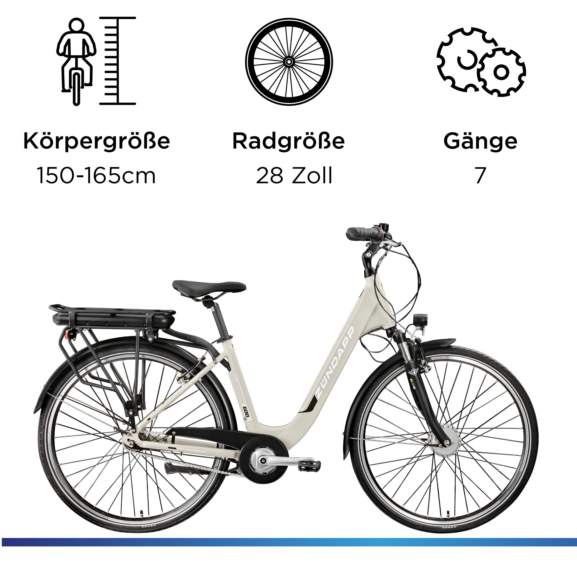 Zündapp E-Bike Cityrad Z600, 7 Gang, Nabenschaltung, Frontmotor, 536,5 Wh, City E Bike Damen 28 Zoll Elektrofahrrad 7 Gang 150-165cm Damenfahrrad