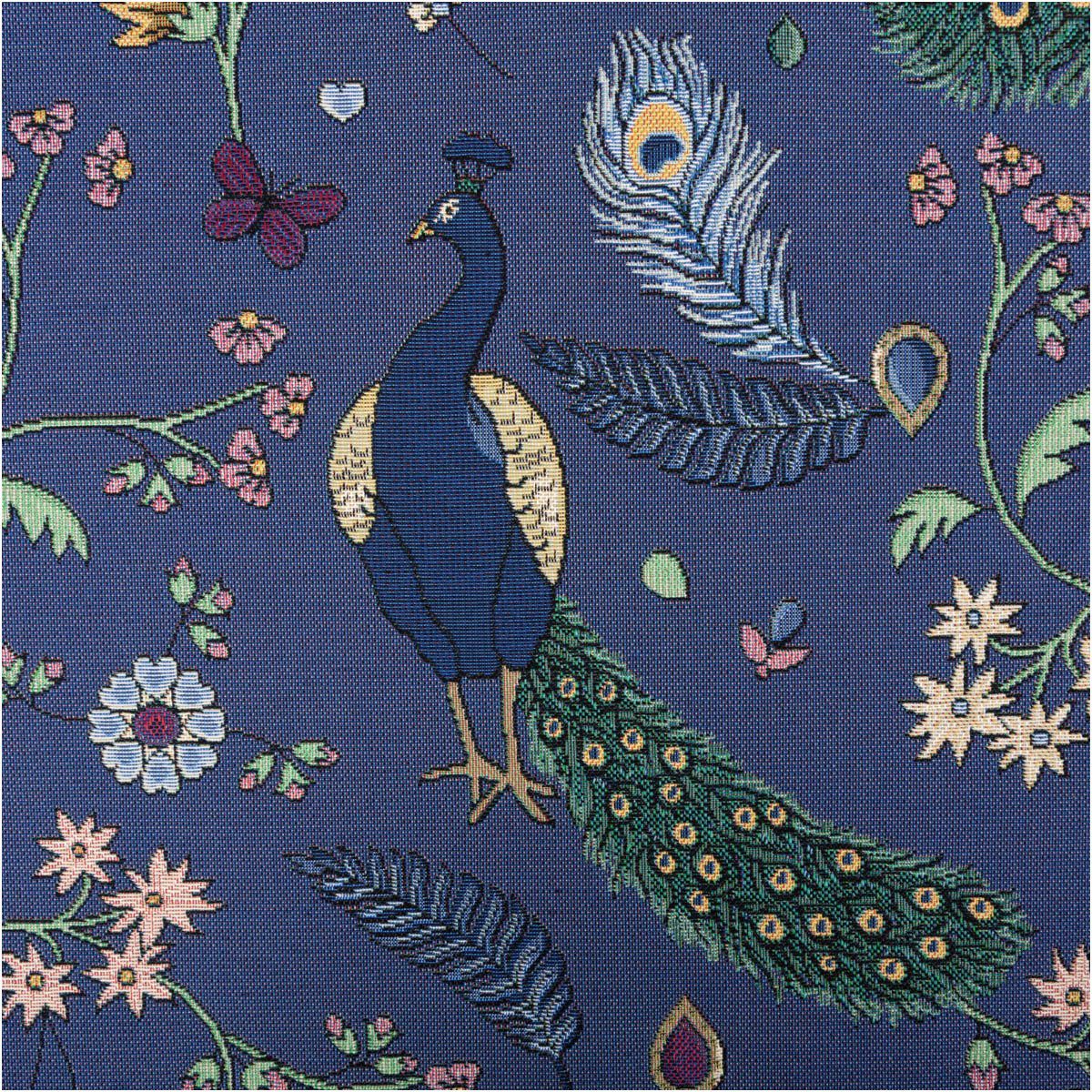 SCHÖNER LEBEN. Stoff Gobelin Dekostoff Pfau blau Blumenranken 1,40m fest