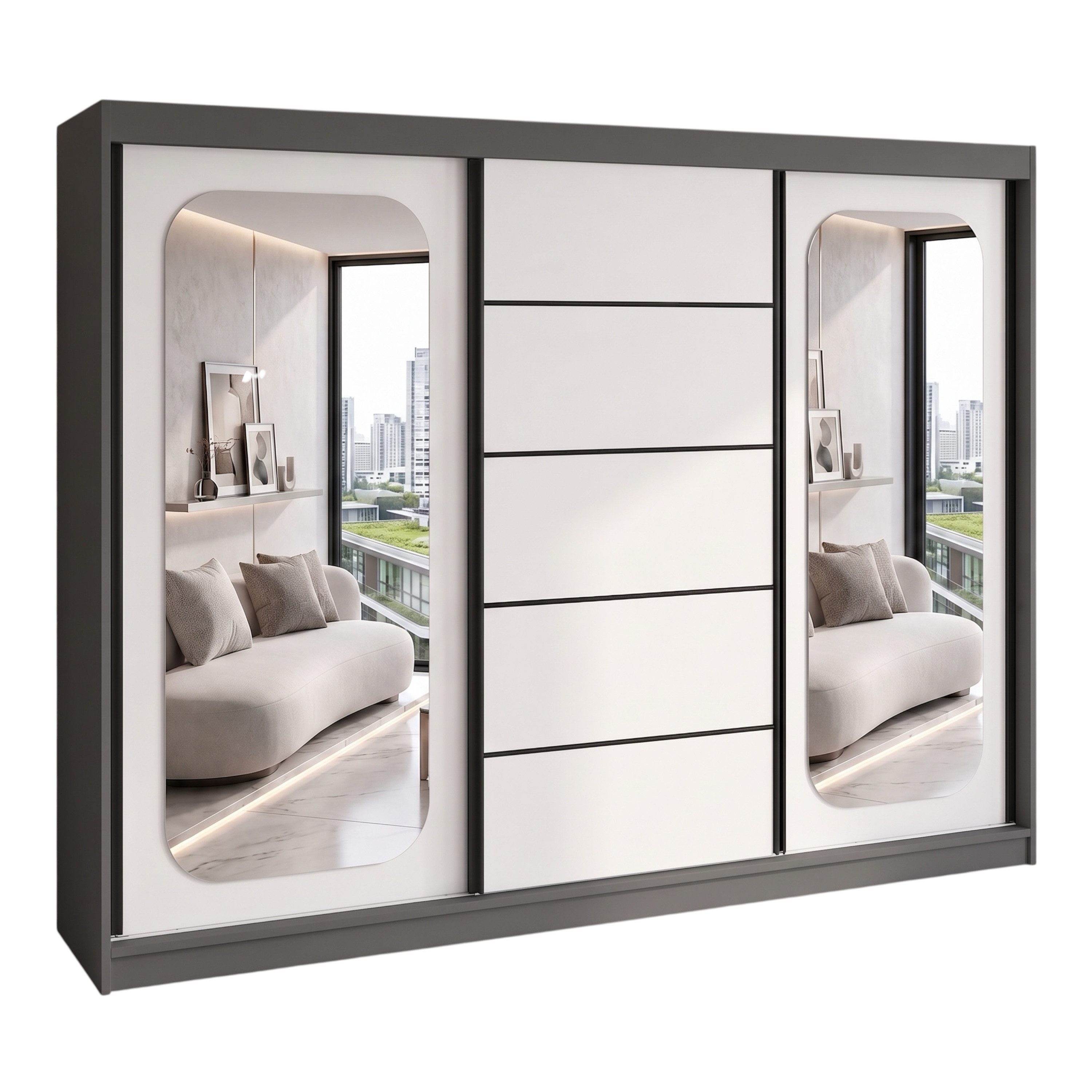 A&J MöbelLand GmbH Schiebetürenschrank BELANO – Moderner Kleiderschrank mit Schiebetüren (Die perfekte Kombination aus modernem Design, hoher Funktionalität und großzügigem Stauraum für Kleidung, Bettwäsche und Accessoires, erhältlich in verschiedenen Far