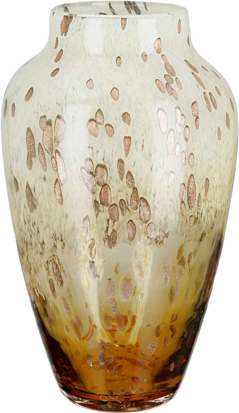 Casablanca by Gilde Tischvase Ambrosio, Dekovase (1 St), Vase aus Glas, mit Tupfen und goldfarbenem Glitter, Höhe ca. 34 cm