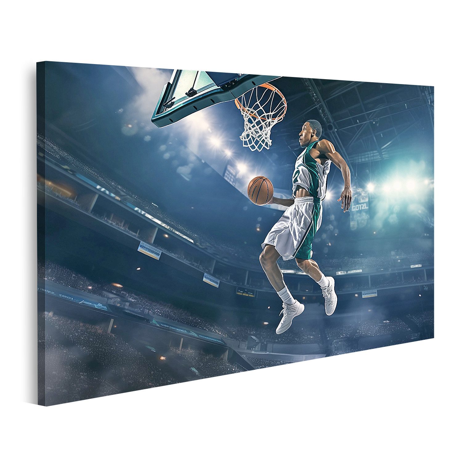 islandburner Leinwandbild, Spektakulärer Basketball Slam Dunk in der Arena