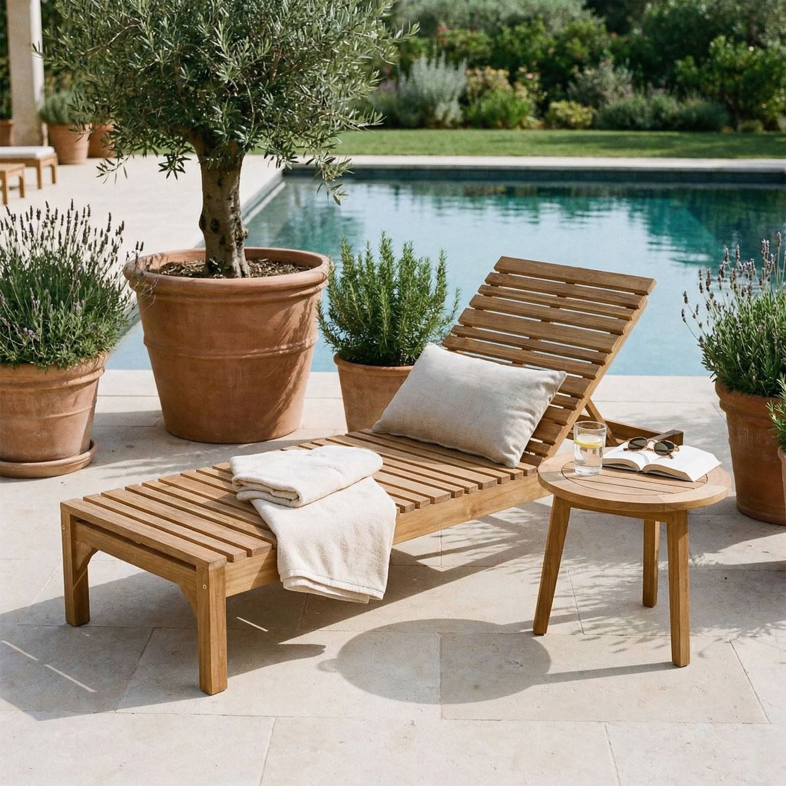 CARO-Möbel Gartenliege GRANADA, Sonnenliege aus Teak massiv mit Rollen Liege Garten aus Teakholz auf R