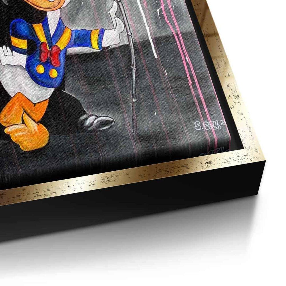 DOTCOMCANVAS® Leinwandbild, Leinwandbild Rahmen mit Rahmen silberner Pop premium Chaplin Duck Charlie Donald Art