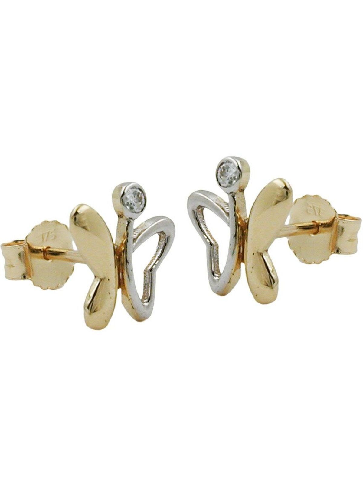Gallay Paar Ohrstecker Ohrring 8x7mm Schmetterling bicolor glänzend 9Kt GOLD (1-tlg)