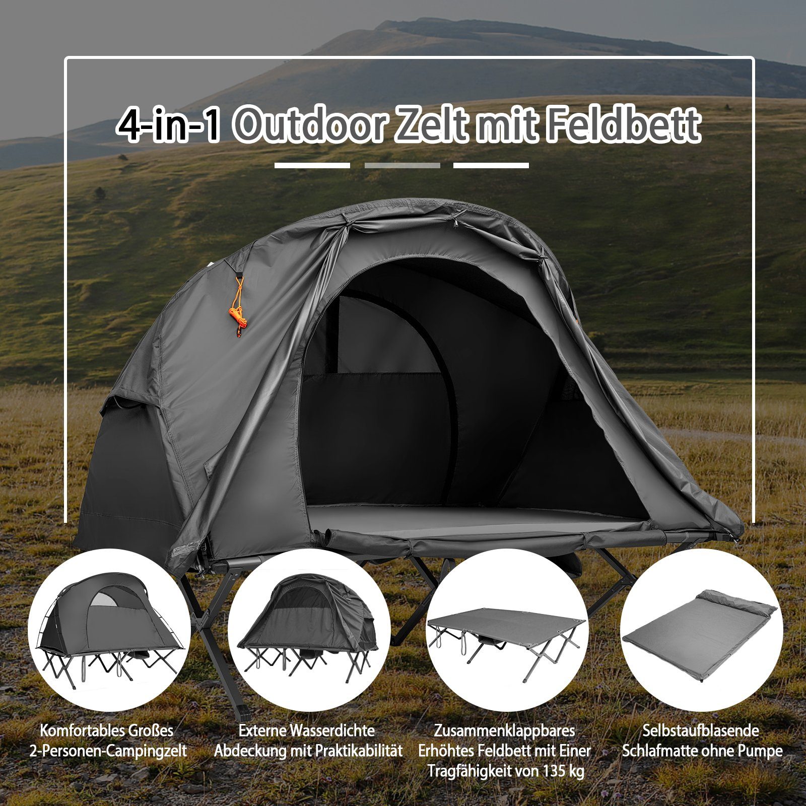 COSTWAY Kuppelzelt 600D, Personen: 2, mit selbstaufblasender Luftmatratze günstig online kaufen