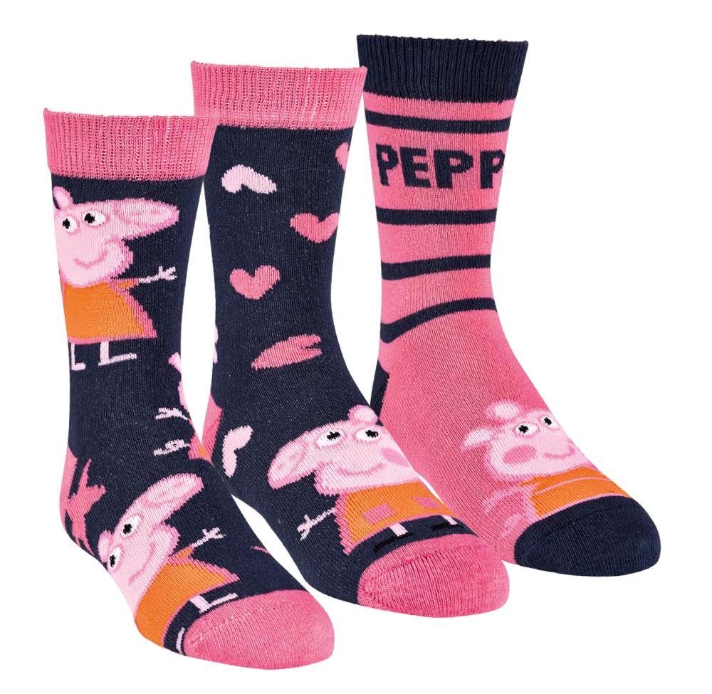 FussFreunde Socken 6 Paar Cartoon, Comic, Lizenz Kindersocken, verschiedene Motive Peppa Pig (Rosa-Schwarz-Orange)