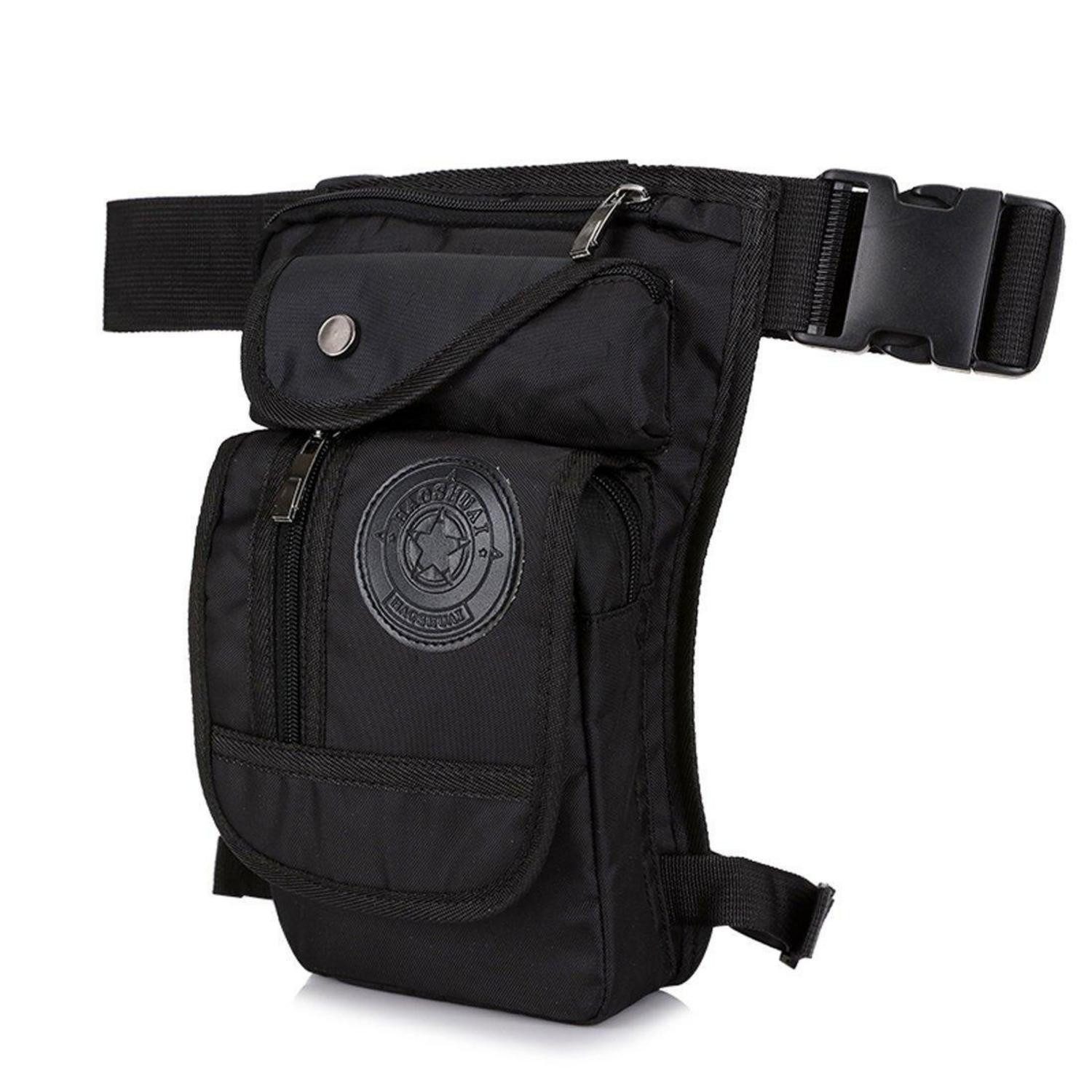 LuxusKollektion Beintasche Beintasche Motorrad Canvas Hüfttasche Drop Tasche Leg Bag Schwarz