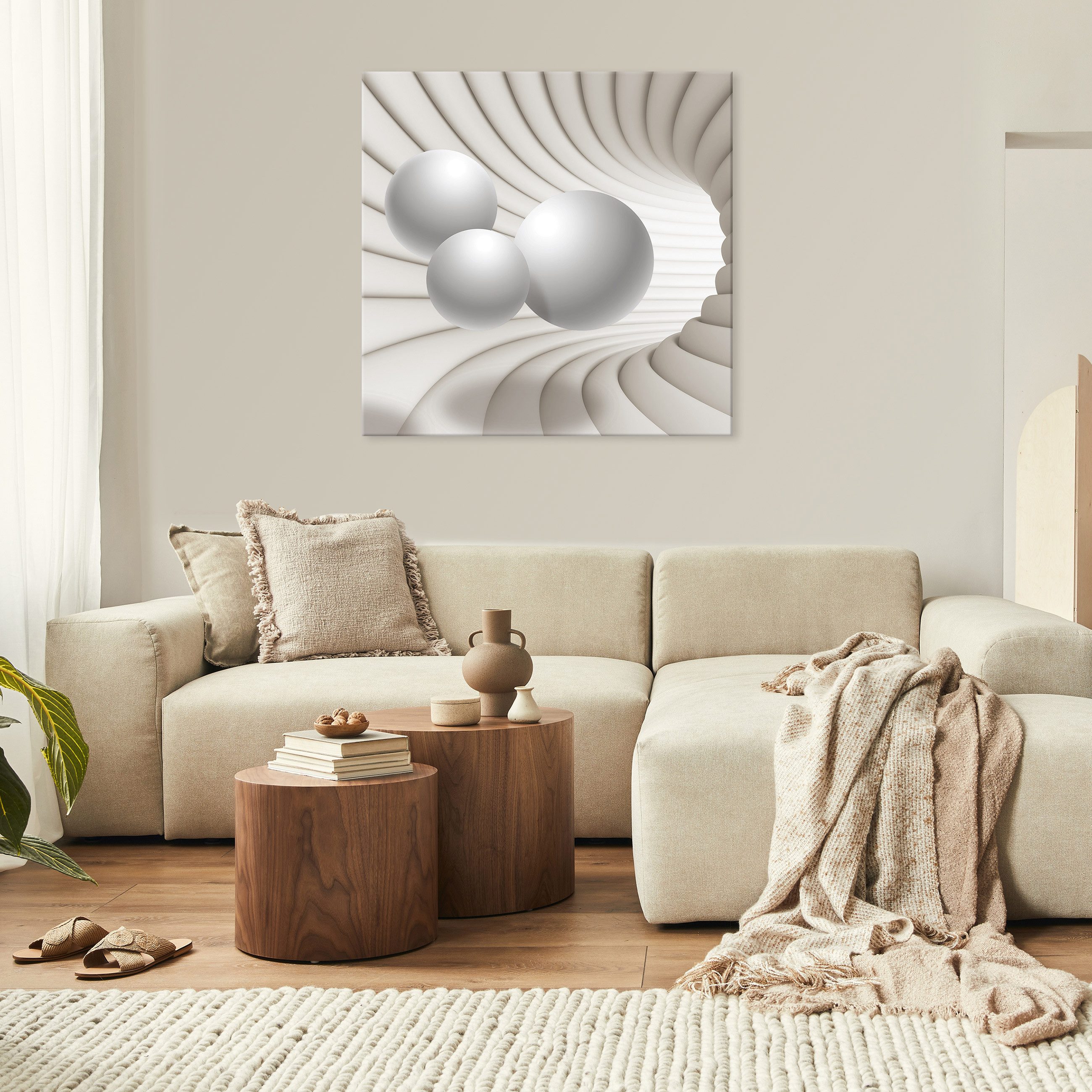 Wallarena Leinwandbild Abstrakt 3D Effekt Kugeln Beige Wandbilder Wand Deko günstig online kaufen