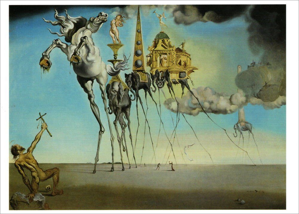 Postkarte Kunstkarte Salvador Antonius" Dalí des Versuchung Hl. "Die