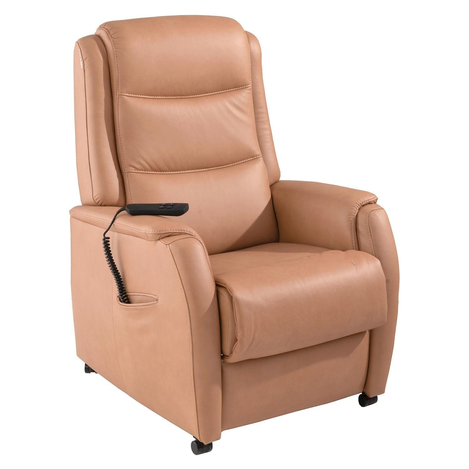 HUKLA Relaxsessel HU-RV15038, Leinenfarben, Lederbezug, 2-motorisch, Aufstehhilfe, Relaxfunktion, mit Fernbedienung