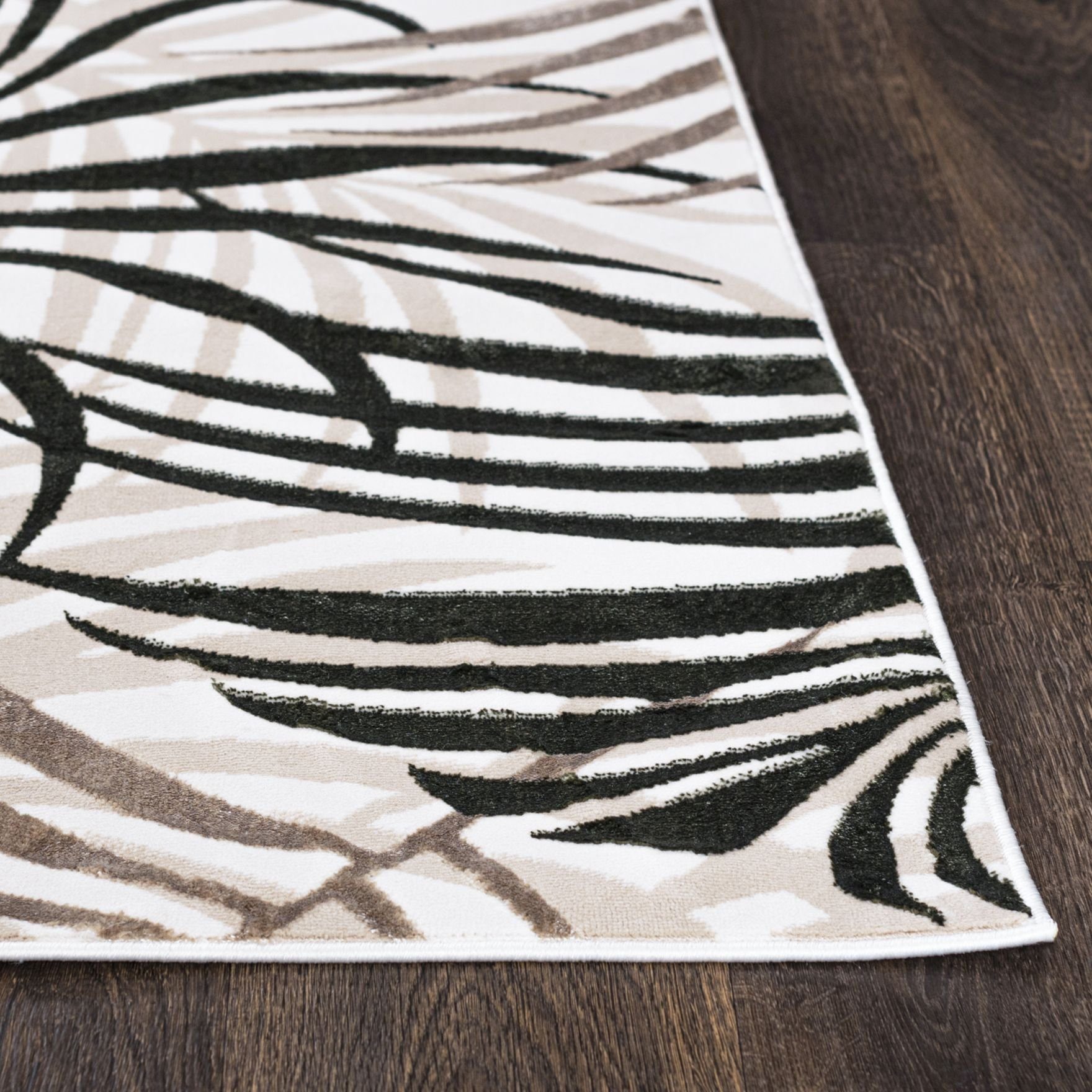 Mazovia Designteppich Modern Teppich für Wohnzimmer- Beige Creme mit Gold, 80 x 150 cm, Glänzende,Palmenzweige Feder,Modern,Höhe 10 mm,Weich,Pflegeleicht – Bild 4 von 5