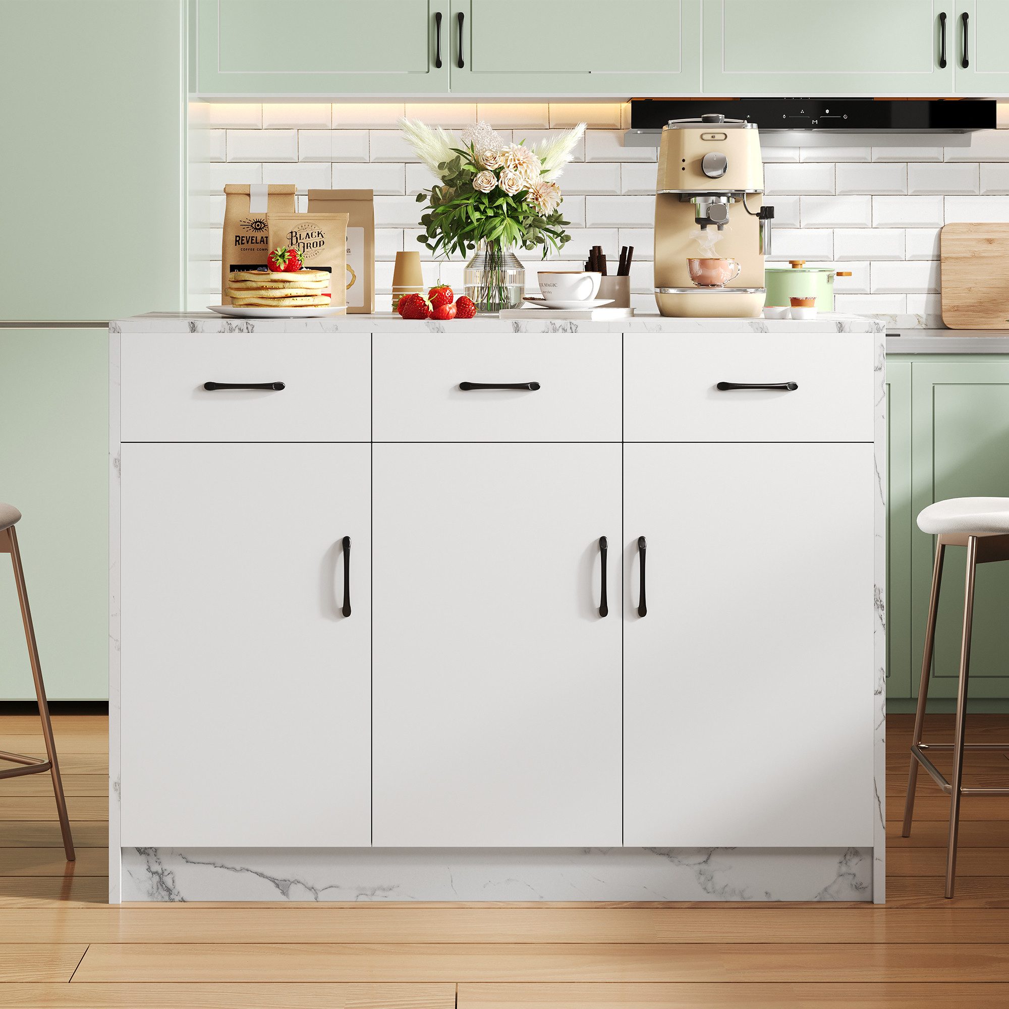 Flieks Kücheninsel mit Arbeitsplatte in Marmoroptik, (120x60x90,5 cm), Küch günstig online kaufen