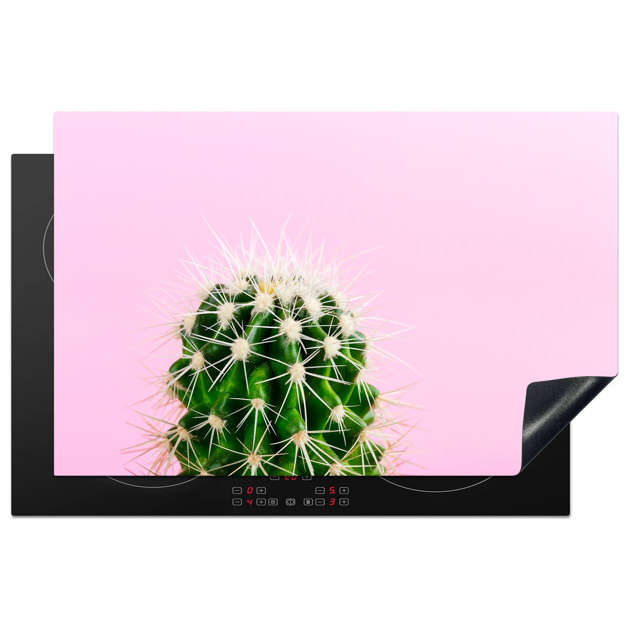 MuchoWow Herdblende-/Abdeckplatte Kaktus auf Rosa, 81x52 Ceranfeldabdeckung (1 die Induktionskochfeld tlg), für küche, cm, Schutz Vinyl