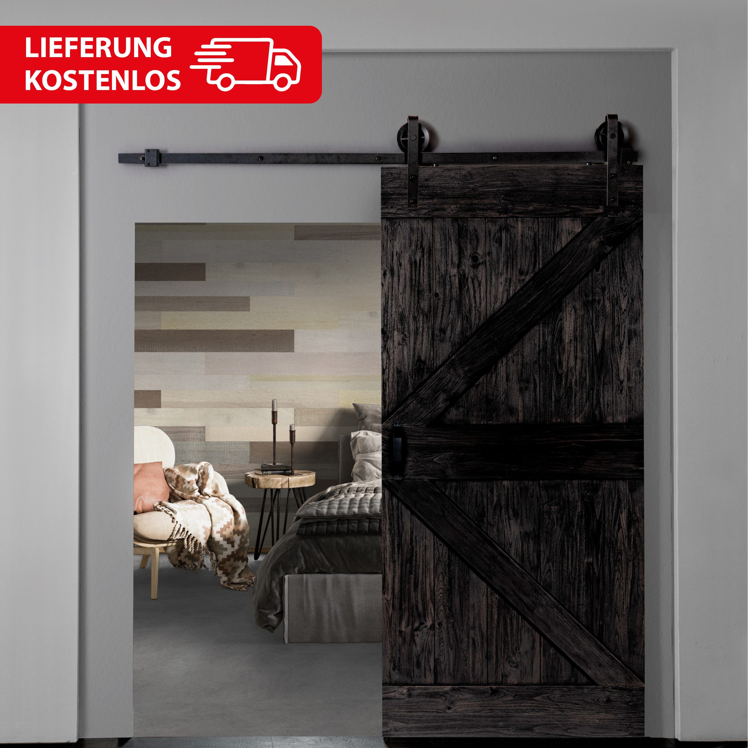 INDO Schiebetür Premium Holzschiebetür Scheunentor, 100x215 günstig online kaufen