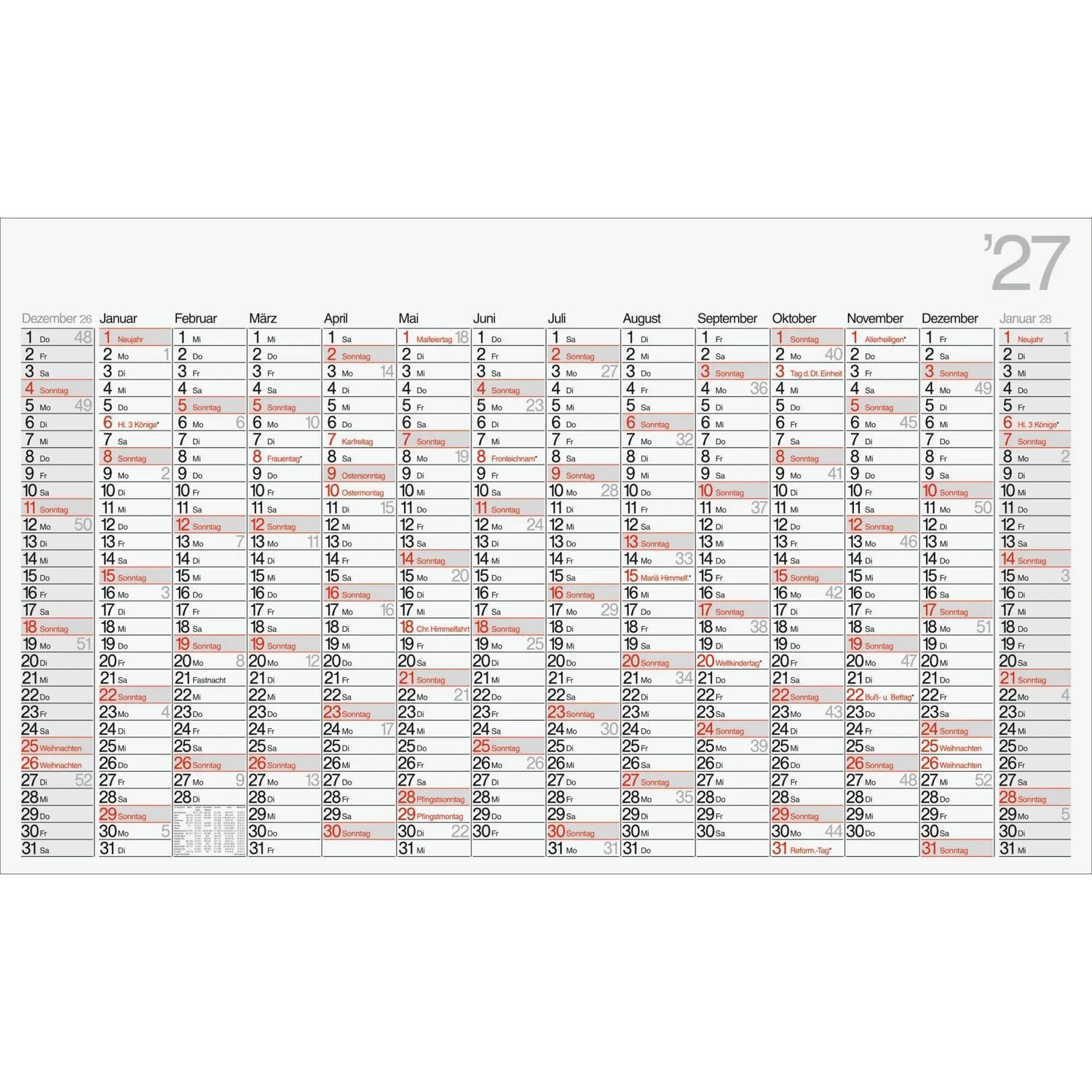 Baier & Schneider Plakatkalender rido/idé 7033670007 Plakatkalender Mod. Office II 2027 1140×685 mm
