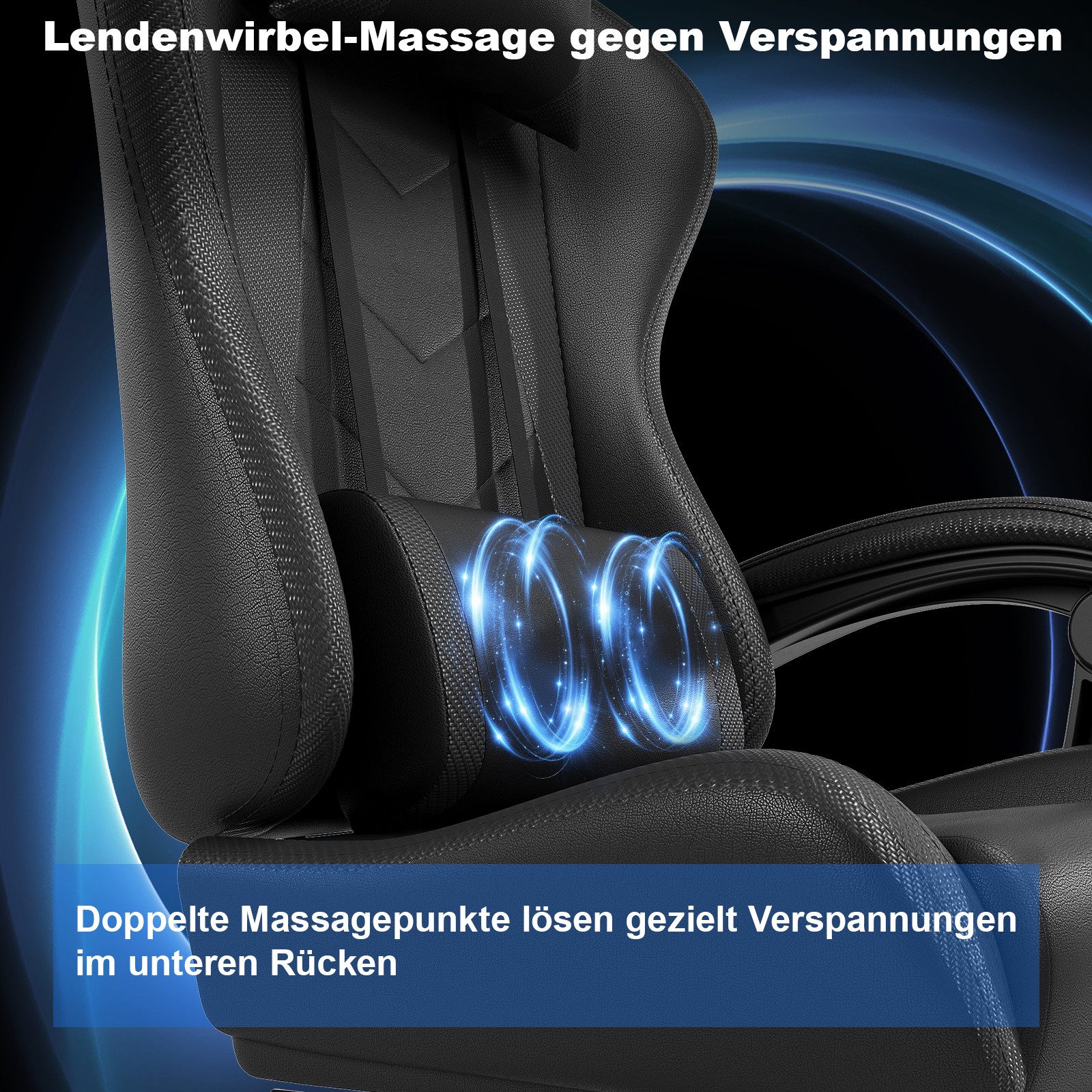 HOMALL Gaming-Stuhl Massage Gaming Stuhl mit Fußstütze 90-135° Rückenlehne einstellbar (Bürostuhl Ergonomisch,Verstellbarem Lenden- & Kopfkissen,mit Fußstütze)
