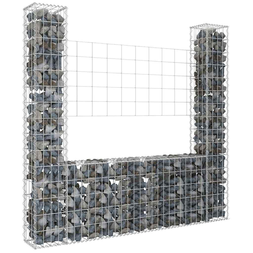 furnicato Gabionenzaun Gabione Steinkorb 140x20x150 cm Silber aus Eisen mit 2 Pfosten, Witterungsbeständige Stützmauer mit Maschenweite von 10 x 5 cm