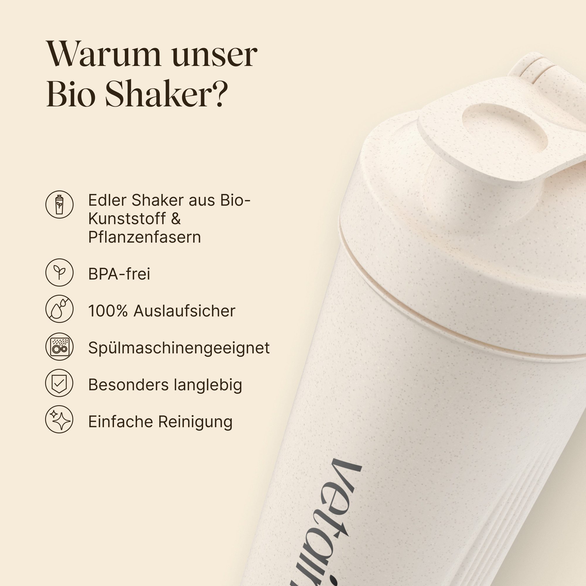 VETAIN Protein Shaker 700 ml - Auslaufsicher - BPA frei - Spülmaschinenfest, Kunststoff, Auslaufsicher, BPA frei, Spülmaschinenfest
