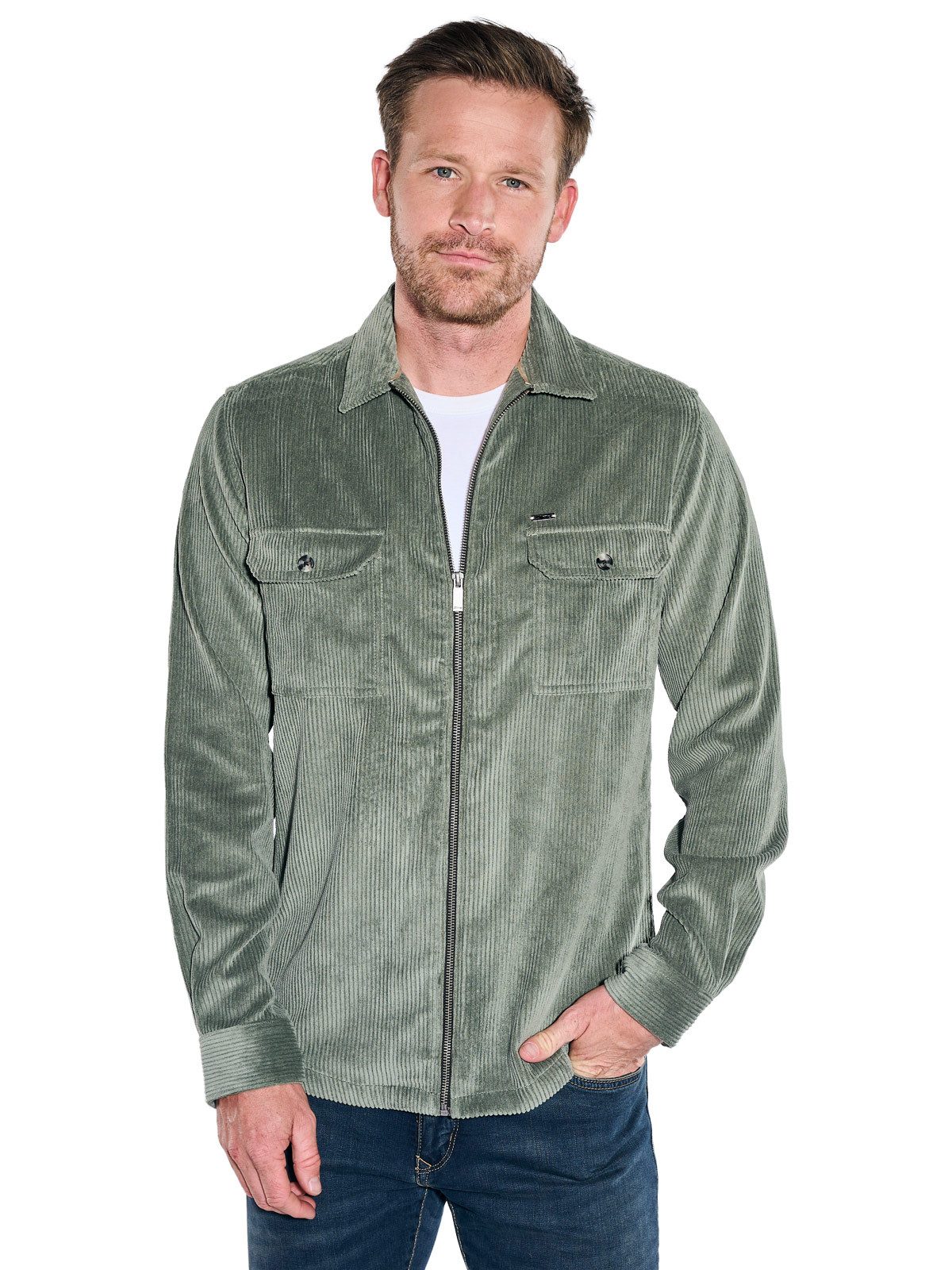 Engbers Langarmhemd Herren Sportives Overshirt aus Cord, Dunkelgruen