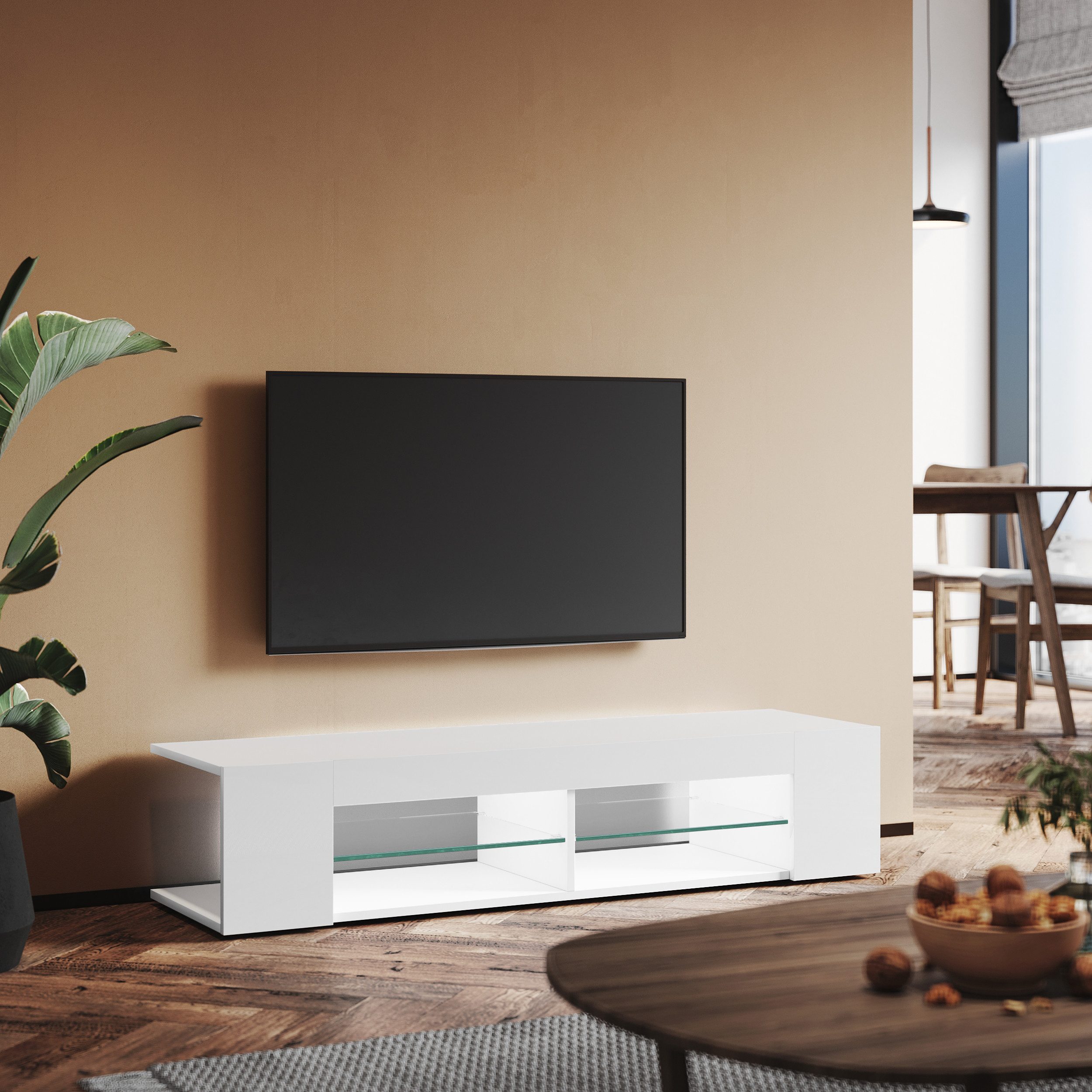 SONNI TV-Schrank TV-Schränke Breite 135cm Hochglanz günstig online kaufen