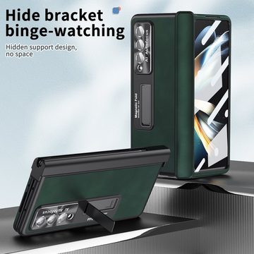 Wigento Handyhülle Für Samsung Galaxy Z Fold4 5G All-inclusive 360 Grad Napa Magnetische Handy Tasche Etuis Dunkel Grün Neu