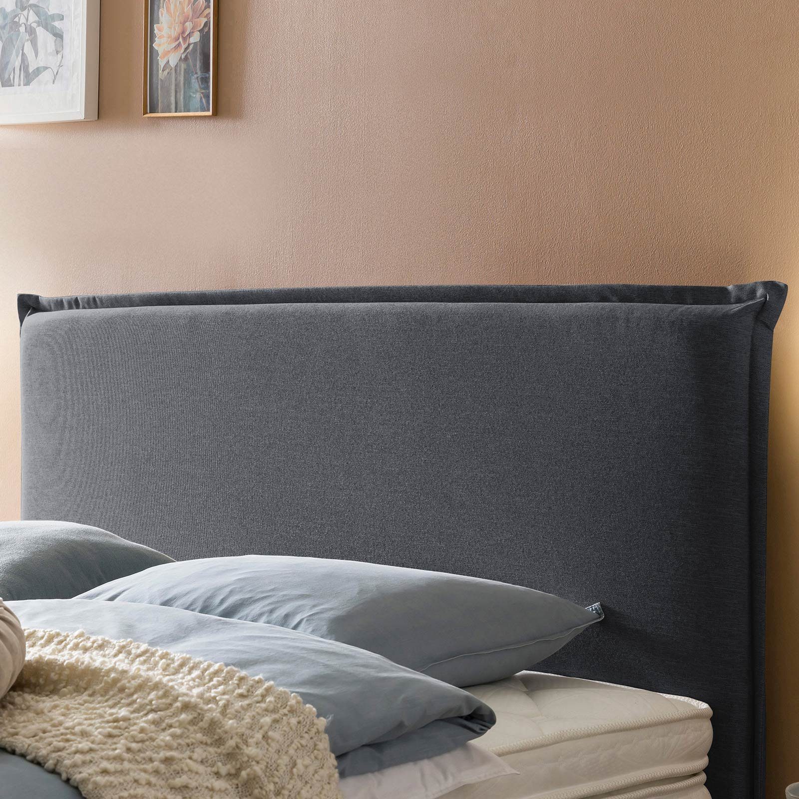 Topper, (in 200 optionaler 140 Anthrazit BettCo x + cm), mit London Boxspringbett Zeitloses-Design Webstoff, Gleiterfüße Biese