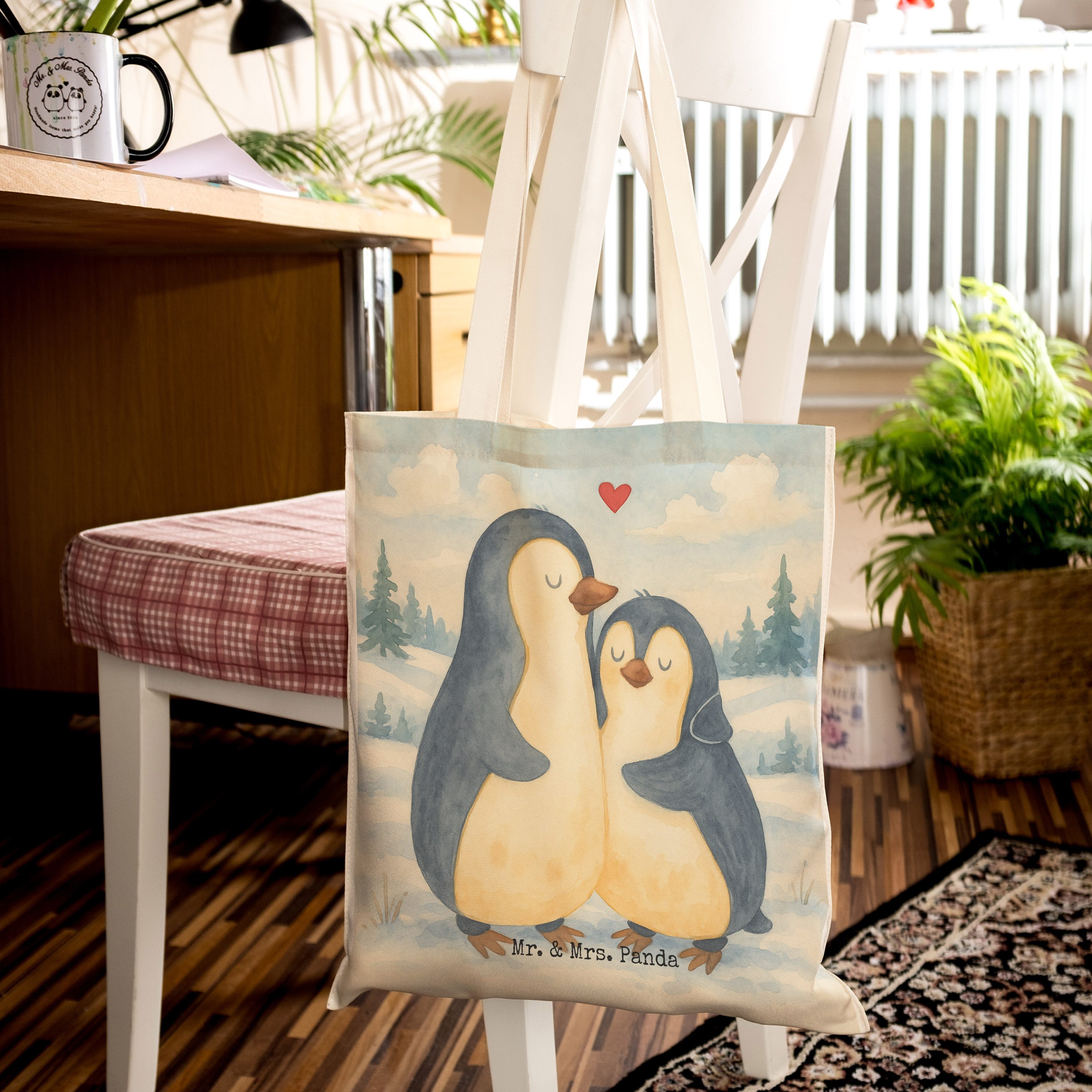 Mr. & Mrs. Panda Tragetasche Pinguin umarmen Design, Tote Bag, Weiß, Bag, Umarmung Verliebt, Tasch (Packung), Umarmung Verliebt Einkaufstasche Hochzeit
