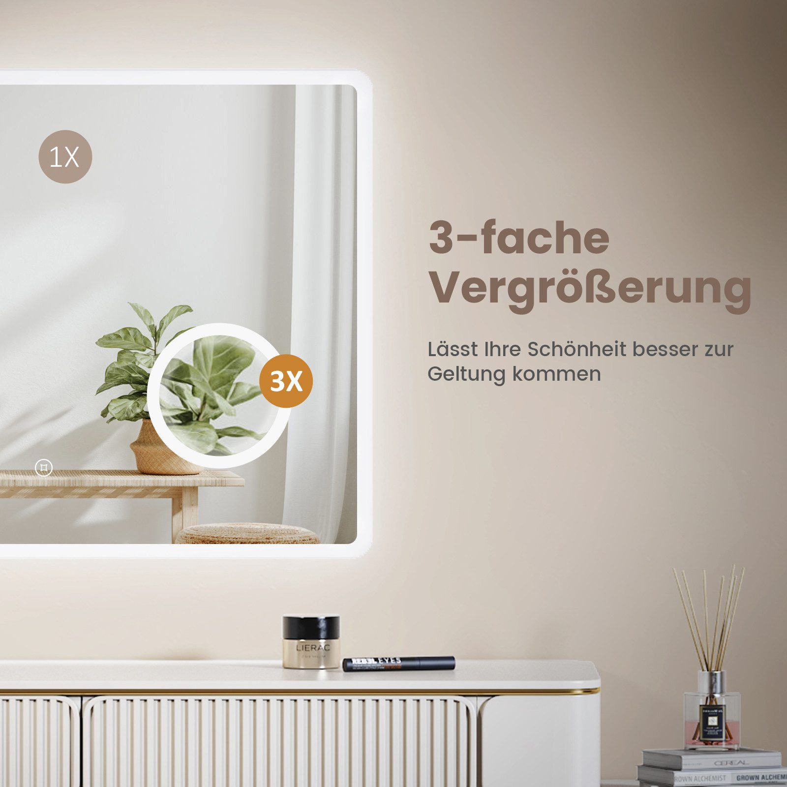 EMKE Badspiegel mit Beleuchtung 6500K/3 Lichtfarben günstig online kaufen