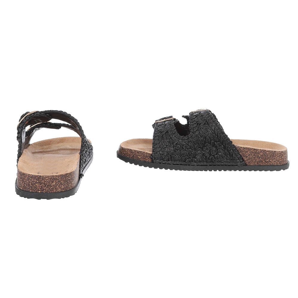 Ital-Design Stylische Damen Sandalen mit Doppelschnalle für den Sommer Pantolette (89852759) Flach Pantoletten in Schwarz