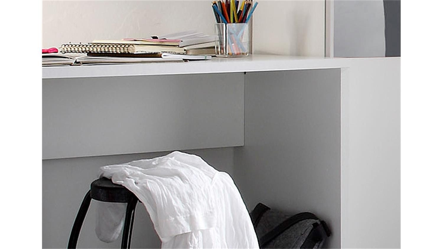 Bega Consult Schreibtisch Schreibtisch Colori weiß und blau grauinkl. Rollcontainer 135 cm
