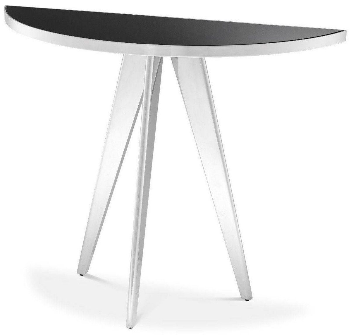 Casa Padrino Beistelltisch Luxus Möbel Silber mit x Schwarz H. Beistelltisch Edelstahl / 35 cm - - Tisch 100 81 x Glasplatte Luxus