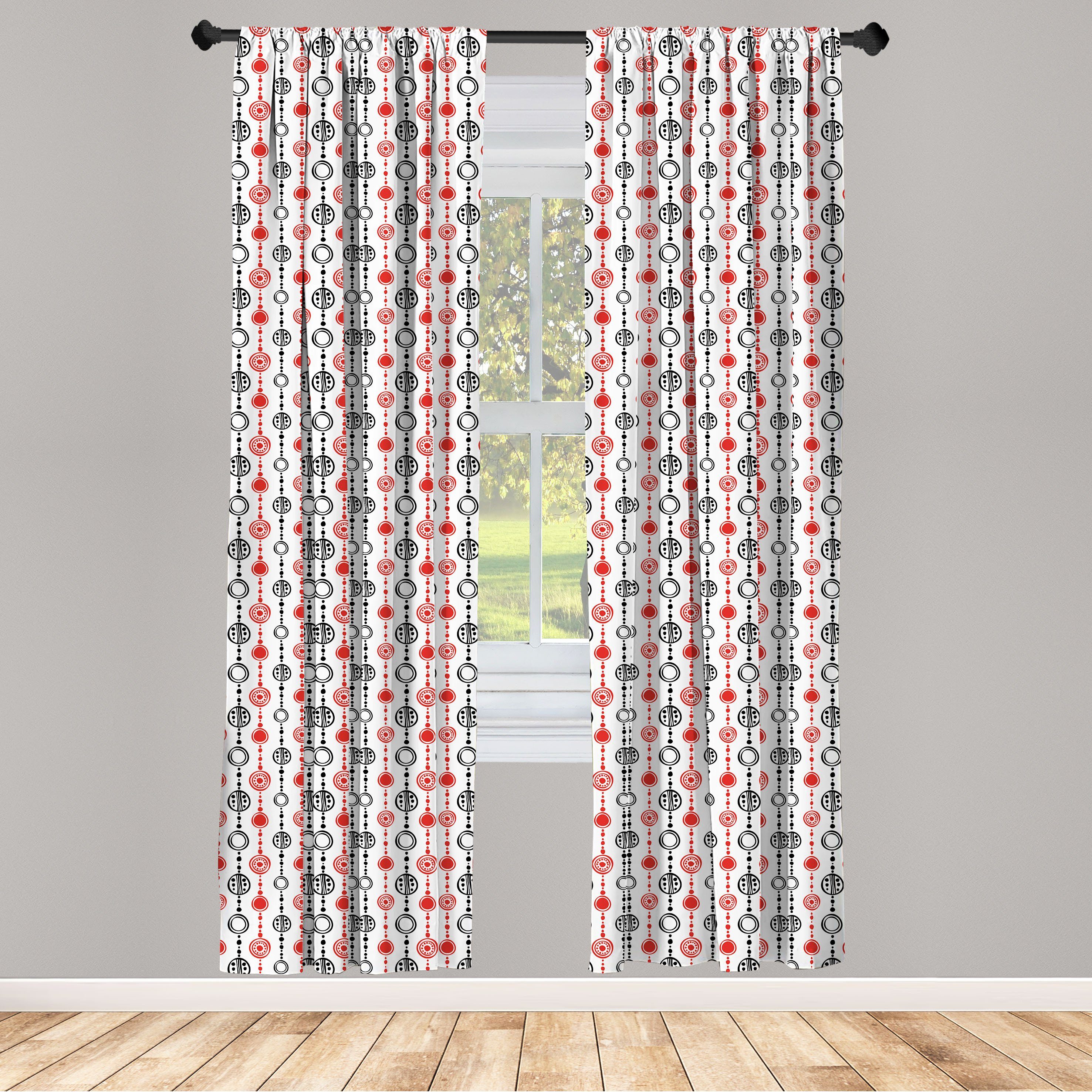 Gardine Vorhang für Wohnzimmer Schlafzimmer Dekor, Abakuhaus, Microfaser, Ethnisch Doodle Kreise und Punkte