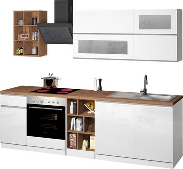 Kochstation Küchenzeile KS-Sole, Breite 256 cm, Hängeregal, Geschirrabtropfschrank, ohne E-Geräte