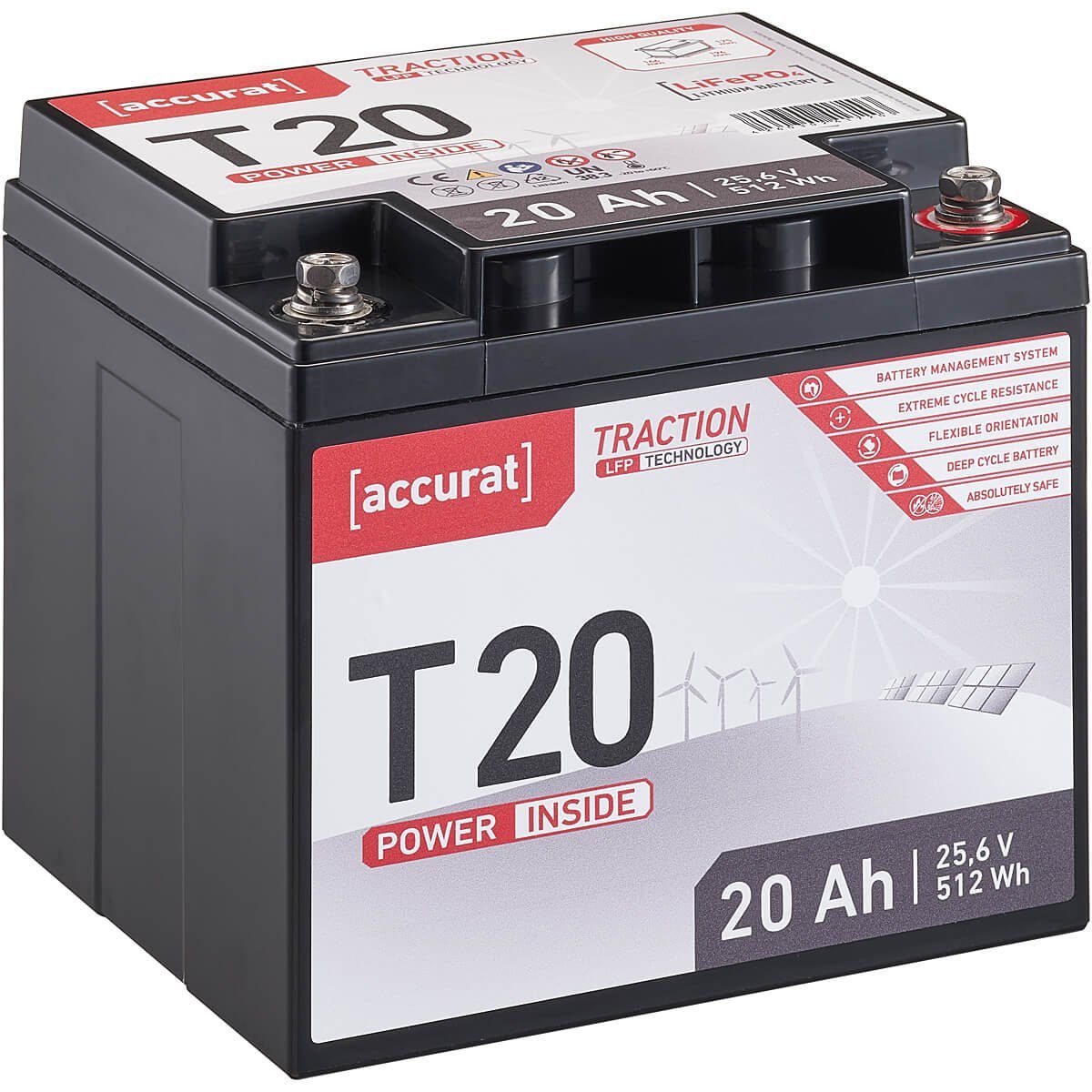 accurat 24V 20Ah LiFePO4 Lithium Batterie 512Wh BMS Akku Batterie, (24 V V)
