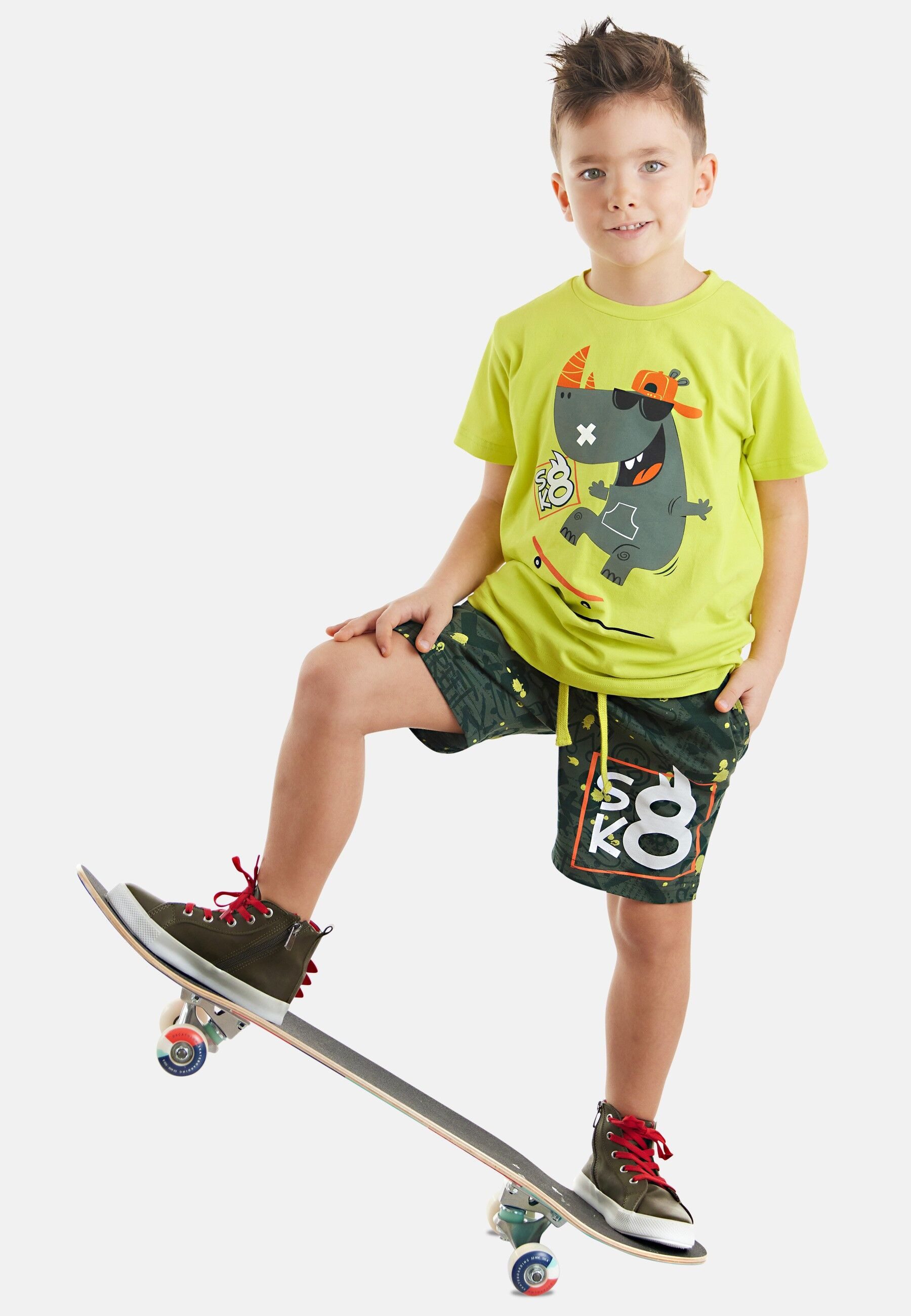 Denokids Hausanzug Skater Hippo (1 tlg) mit Nilpferd-Aufdruck