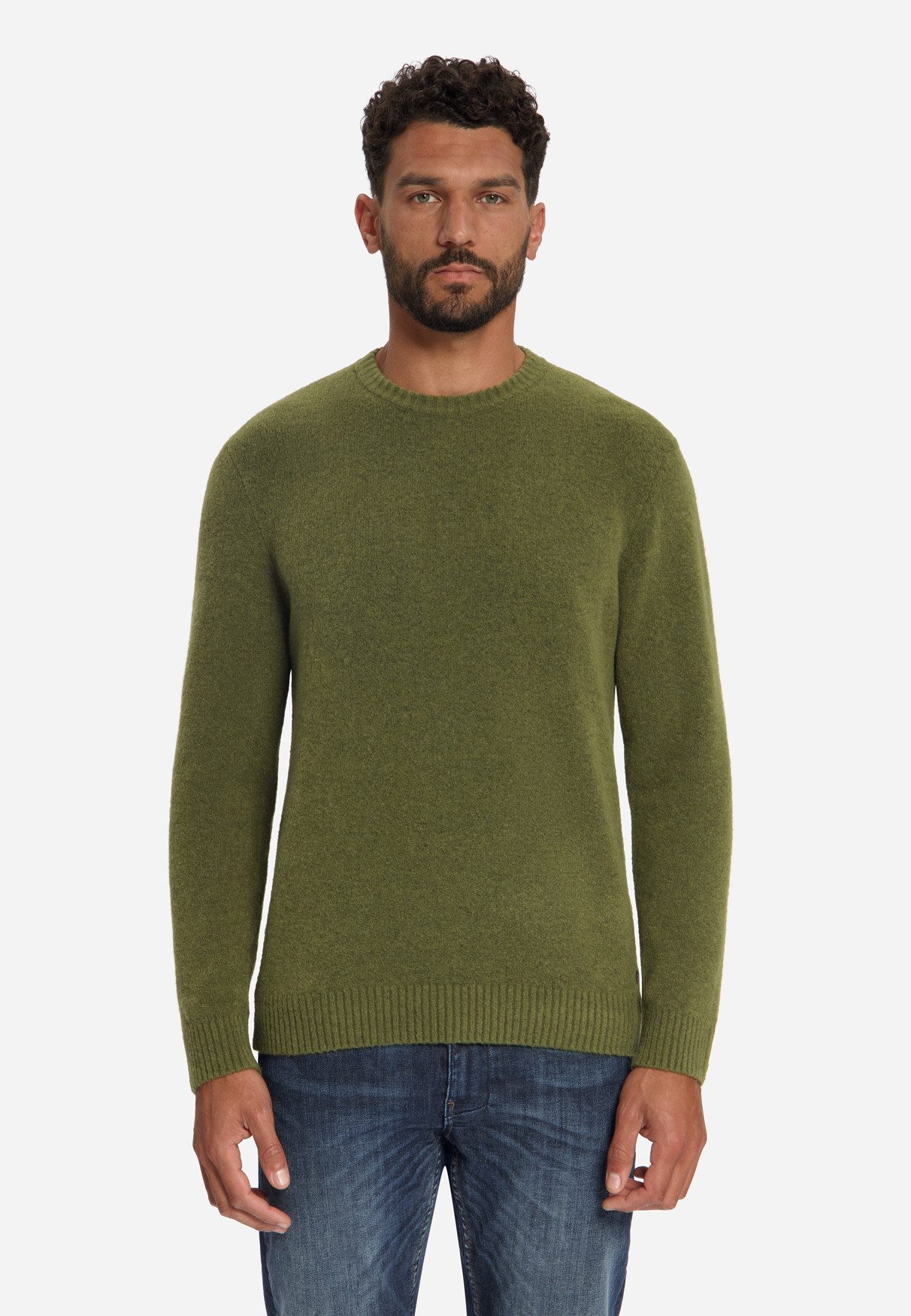 NO EXCESS Strickpullover - Leichter Melange-Strickpullover mit Rundhals und Wollanteil