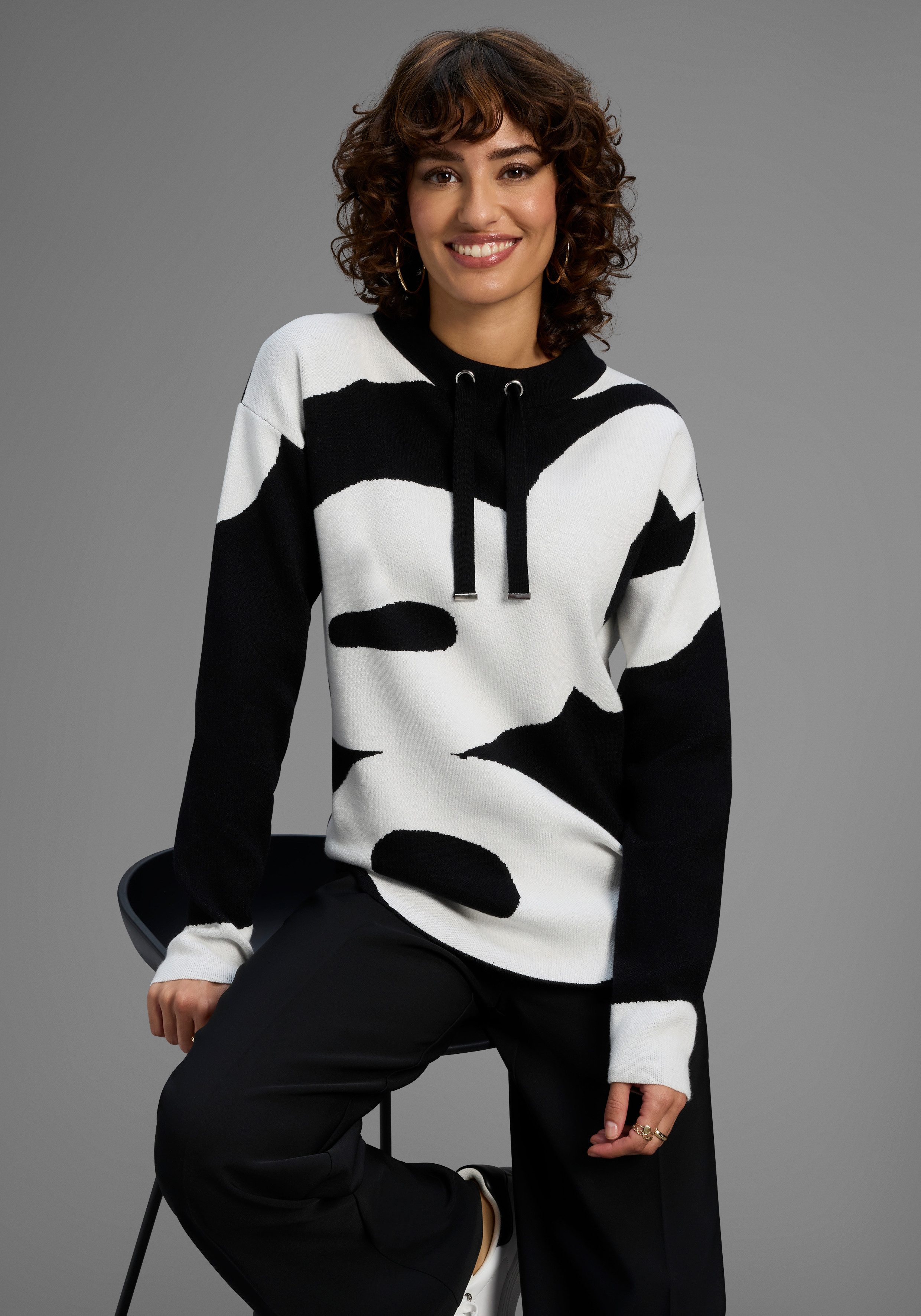 Laura Scott Jacquardpullover kuscheliger Winterstrick mit Muster und Bindeb günstig online kaufen