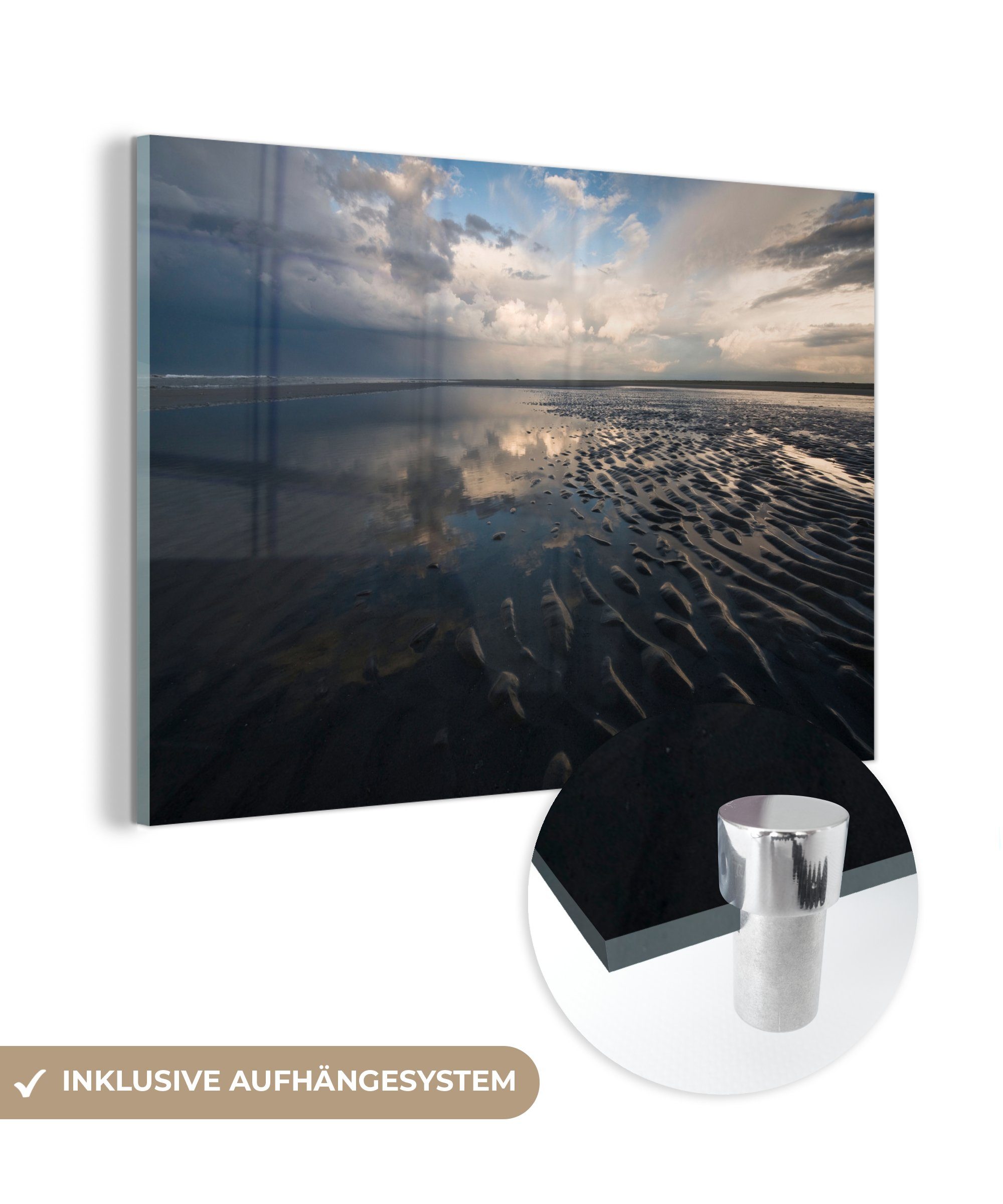 MuchoWow Acrylglasbild Blick auf das dunkle Wasser bei Terschelling, (1 St), Acrylglasbilder Wohnzimmer & Schlafzimmer