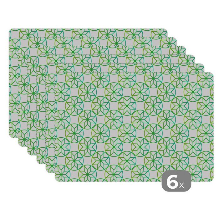 Platzset Grün - Sterne - Kreis MuchoWow (6-St) Platzset Platzdecken Platzmatte Tischmatten Schmutzabweisend