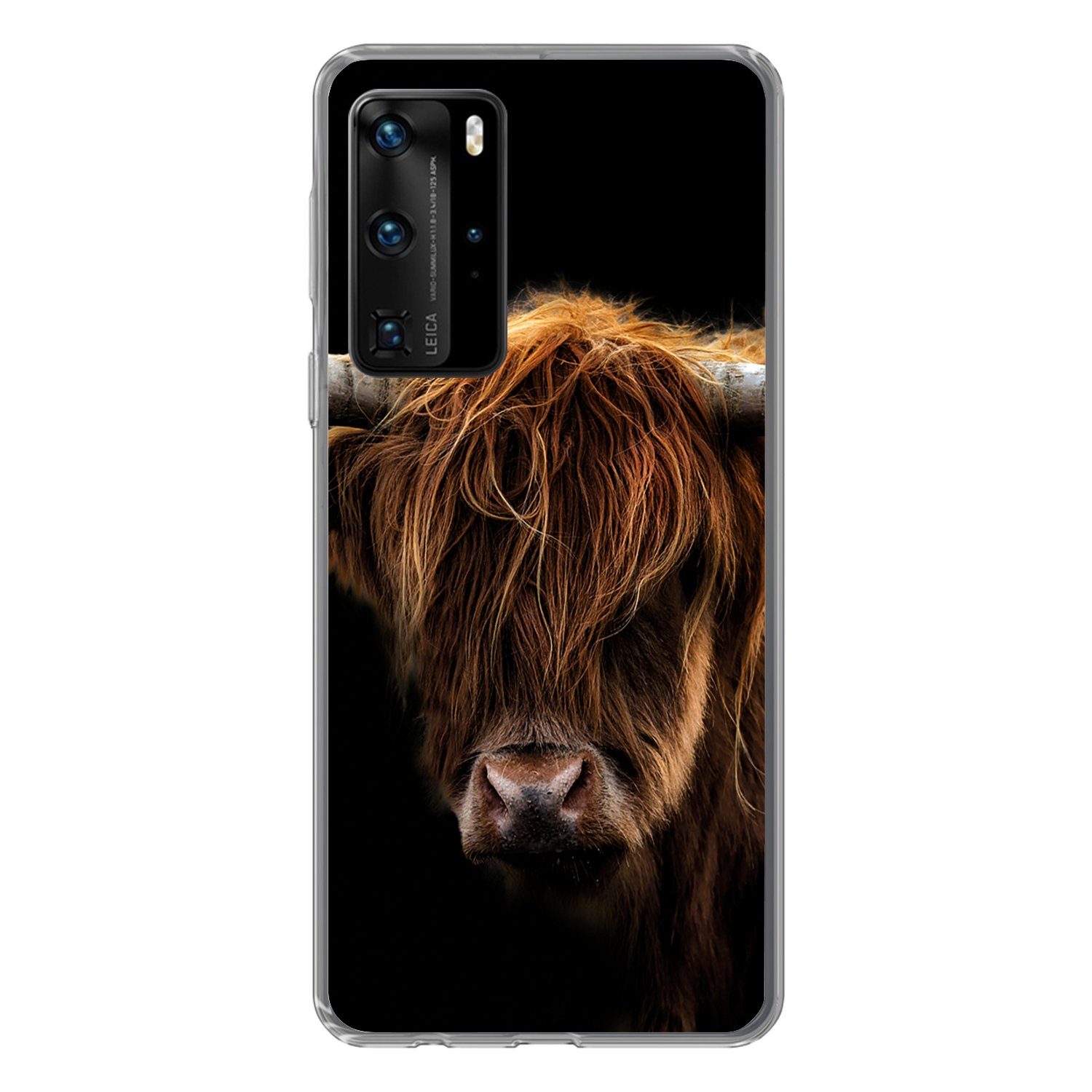 MuchoWow Handyhülle für Huawei P40 Pro Schottischer Highlander - Hörner - Schwarz - Tiere, Handy Case, Silikon, Bumper Case Dünn