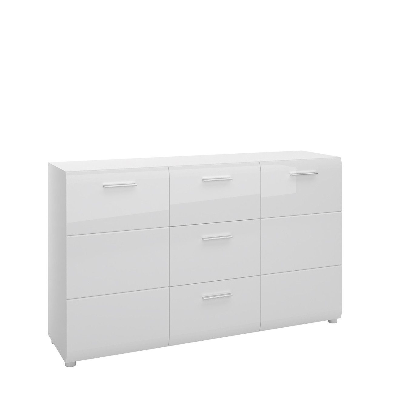 freiraum Sideboard MERANO, 2 Türen, 3 Schübe, Alpinweiß / Weiß Hochglanz - 144x86x39 (BxHxT)