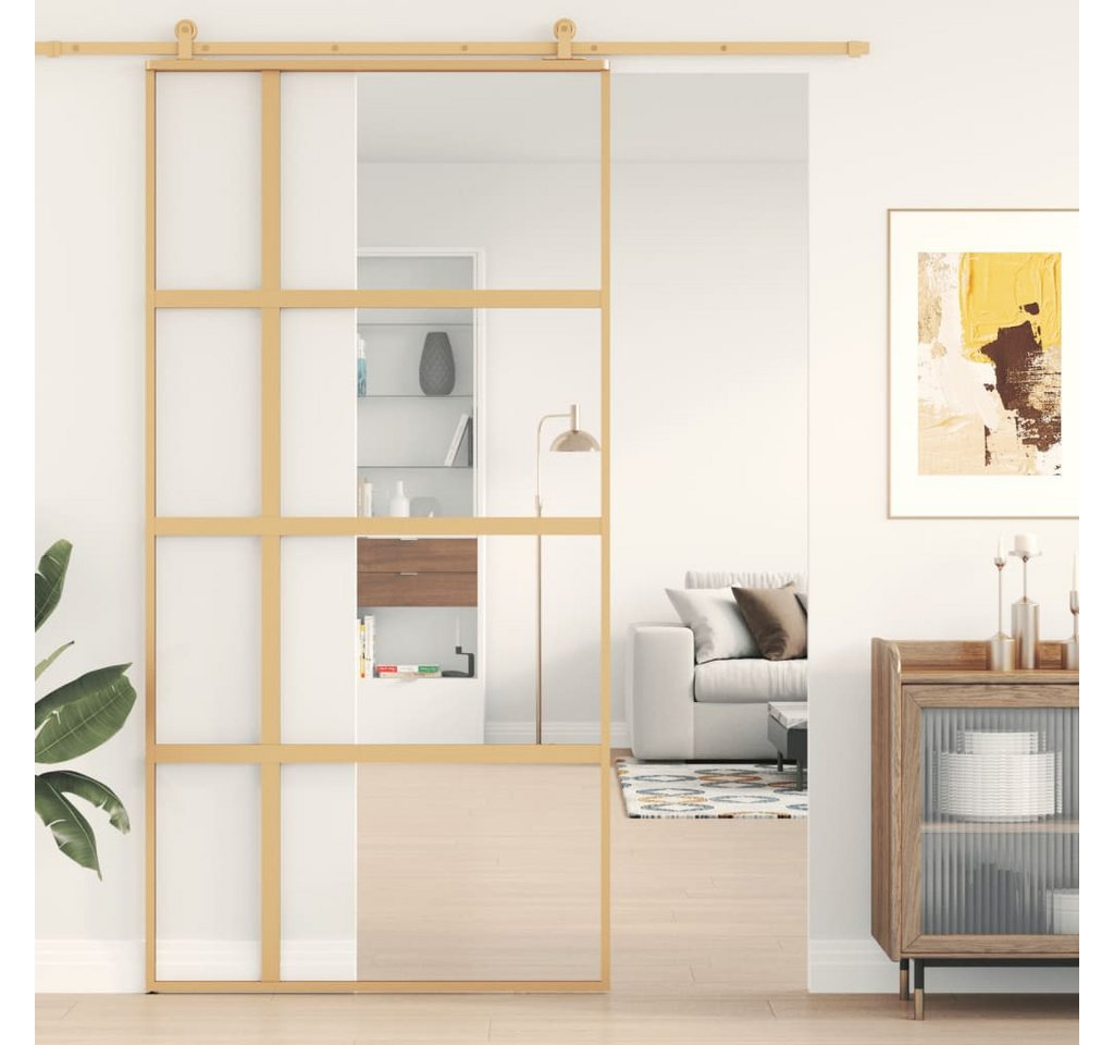 Thumbnail - vidaXL Zimmertür Schiebetür Golden 102,5x205 cm ESG-Klarglas und Aluminium Zimmertür
