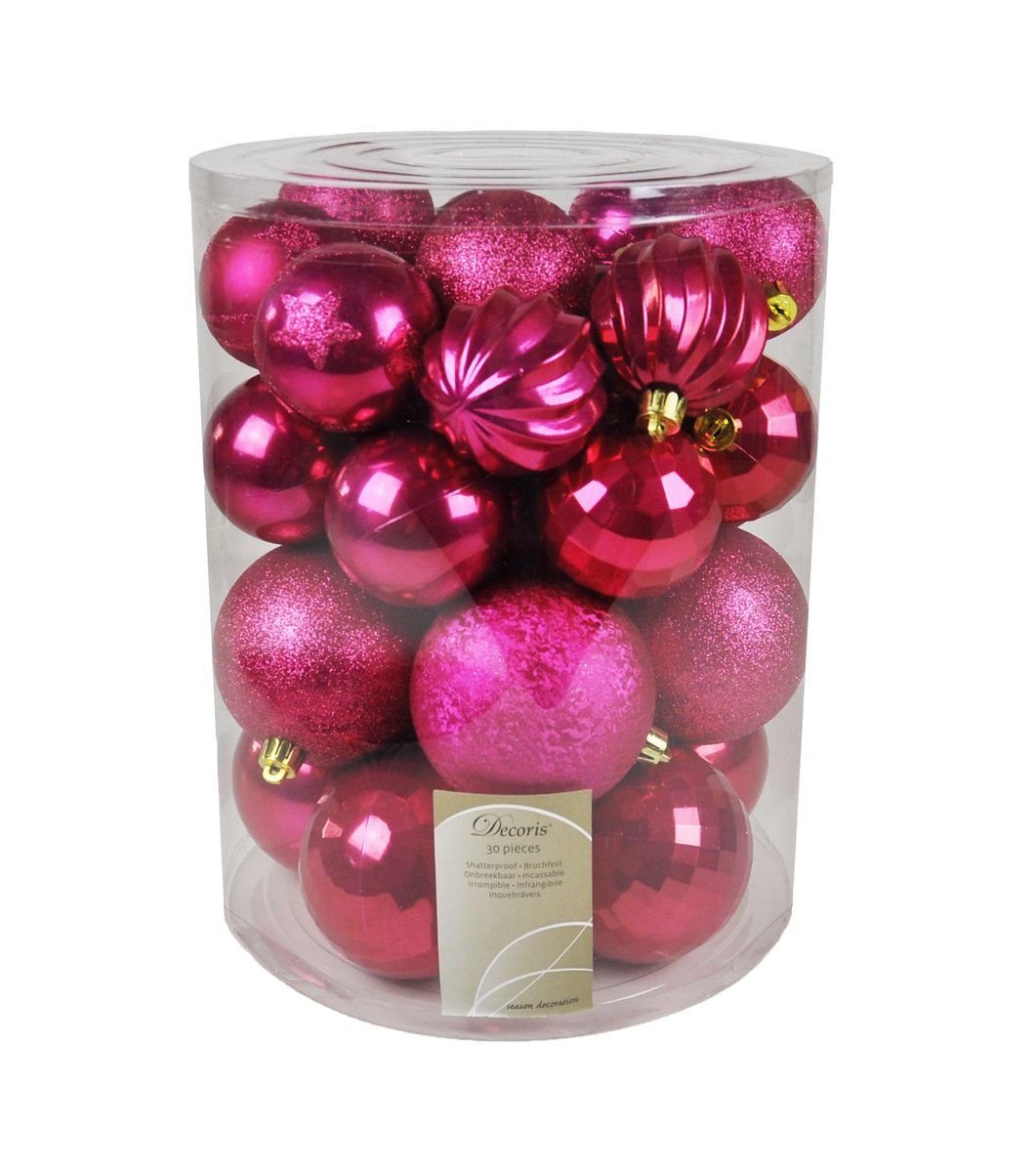 JACK Christbaumschmuck JACK by Kaemingk 30x Christbaumkugeln 6 + 8 cm Kunststoff Kugeln Pink, Dekor: Glanz, Matt, Glitzernd, Verziert, Reißlack und Gewellt. Reduzierter Preis € 9,90. Unverbindliche Preisempfehlung € 19,90