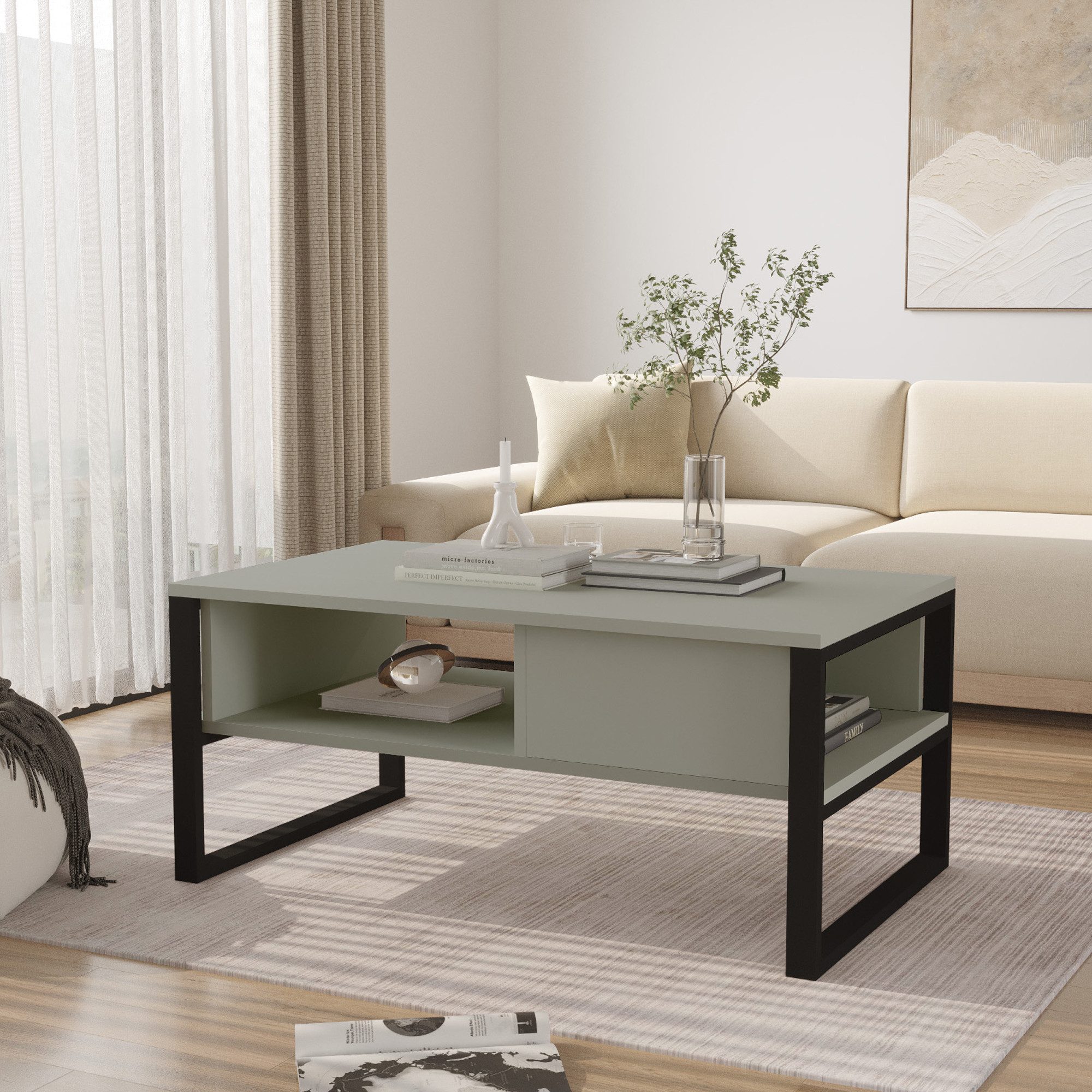 en.casa Couchtisch, »Laukaa« rechteckig Metallgestell 100 x 60 x 45 cm Grün günstig online kaufen