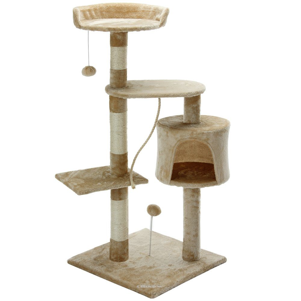 Deuba Kratzbaum Dunkelgrau, Katzenbaum 112 cm 3 Aussichtplattformen 1 ... - Beige