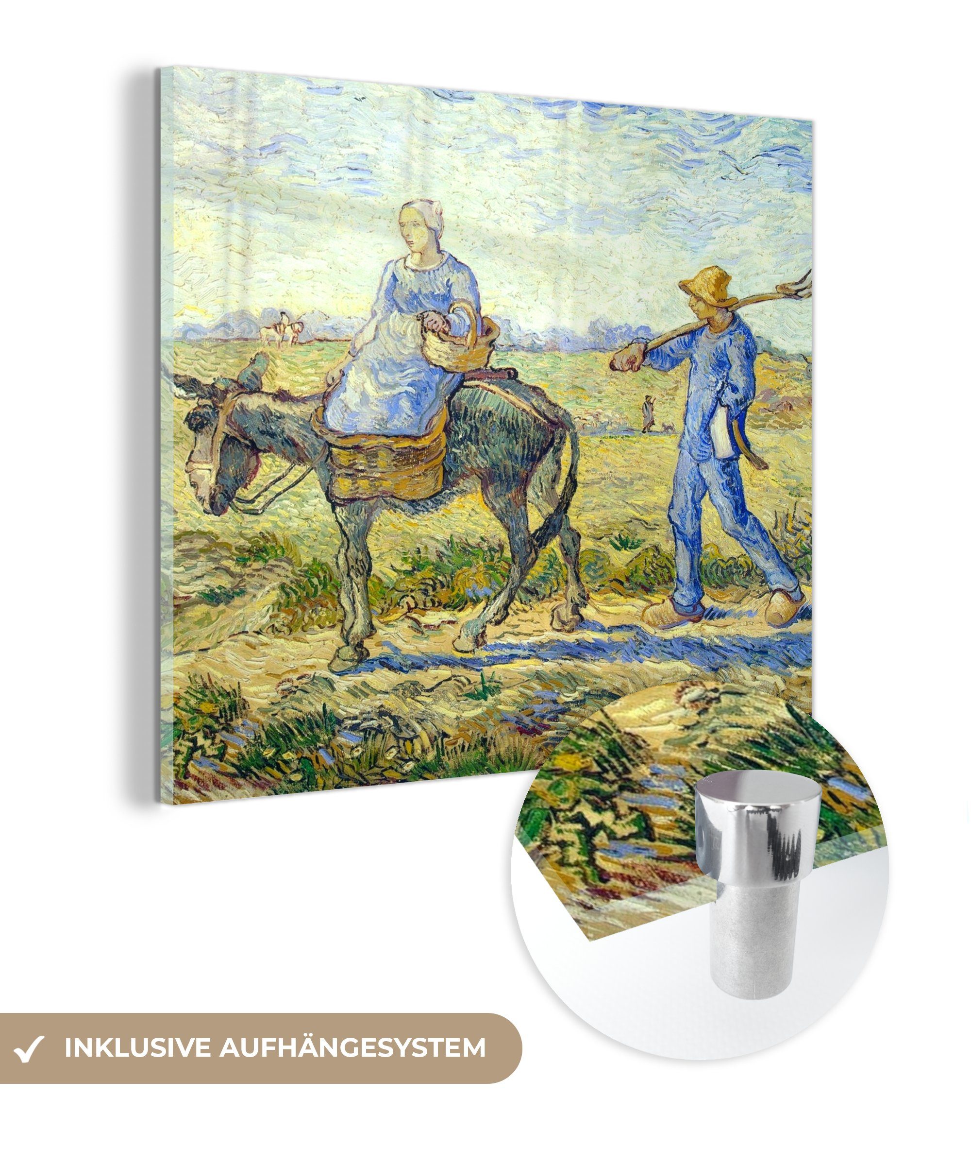 MuchoWow Acrylglasbild Bauernpaar auf dem Weg zur Arbeit - Gemälde von Vincent van Gogh, (1 St), Glasbilder - Bilder auf Glas Wandbild - Foto auf Glas - Wanddekoration