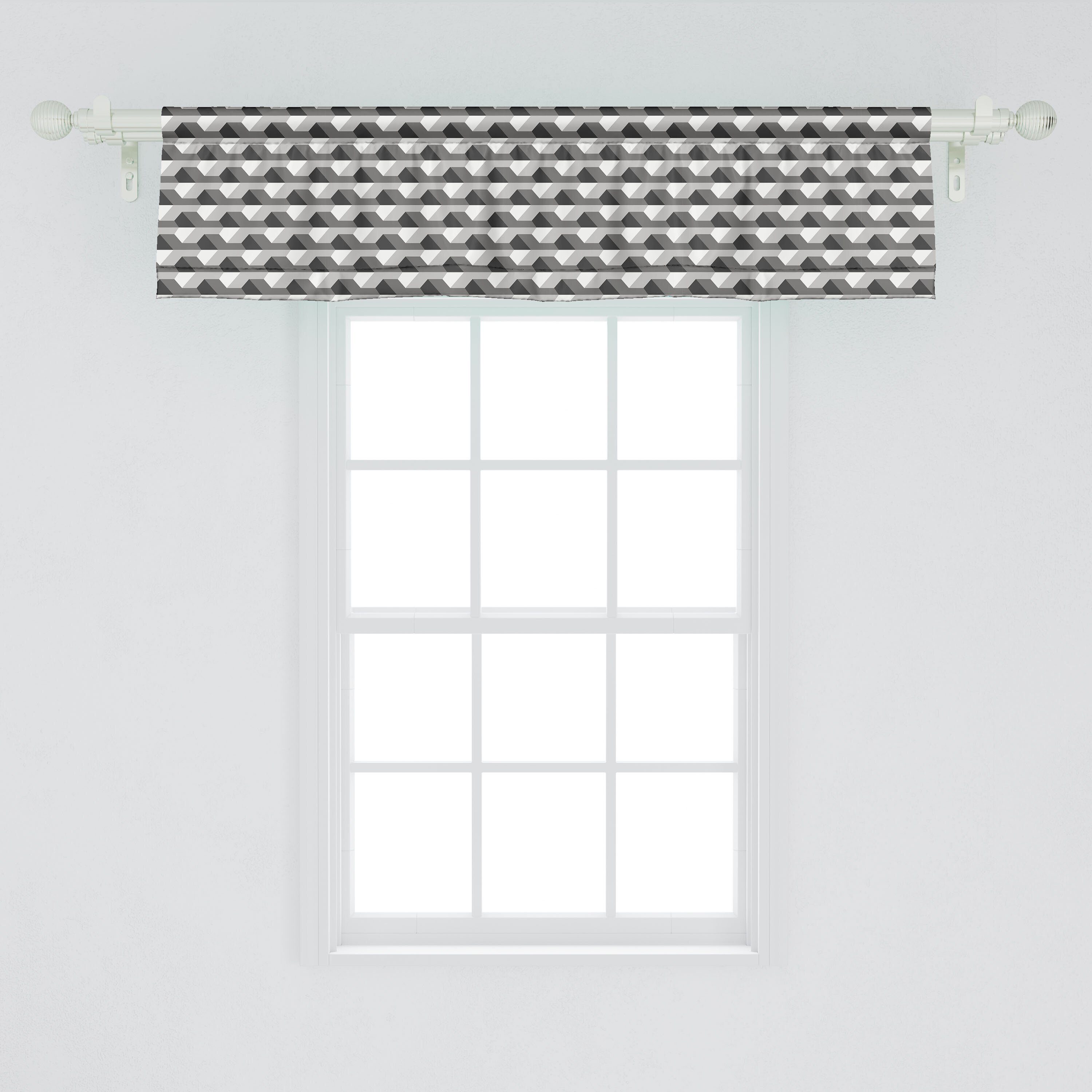 Vorhang für Stangentasche, Link-Form Volant Microfaser, Geometrisch Abakuhaus, Schlafzimmer mit Minimalist Scheibengardine Küche Dekor